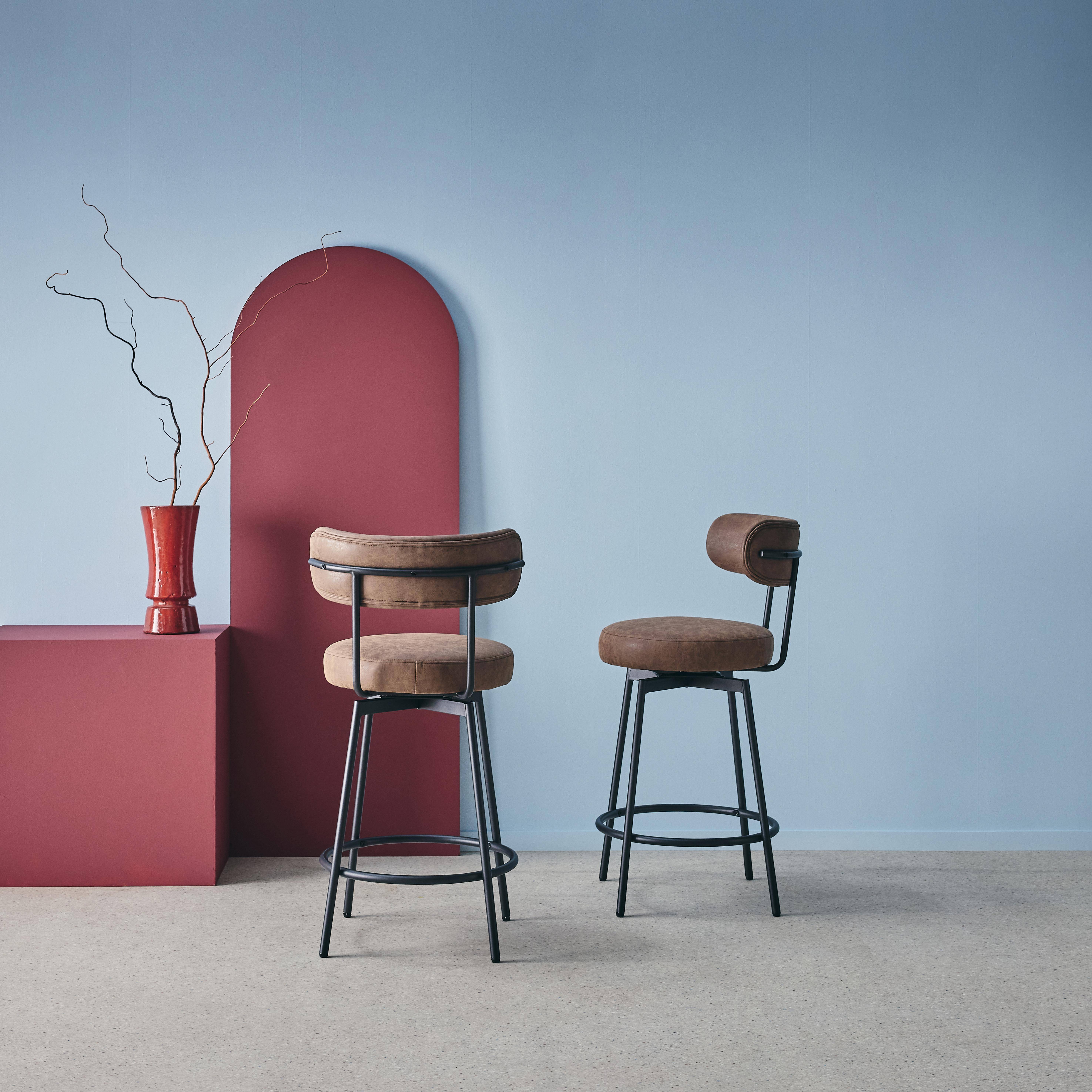 Barstoel met draaibare zitting van metaal en bruin kunstleer (set van 2) L 50 x B 50 x H 92cm - Iris Photo3