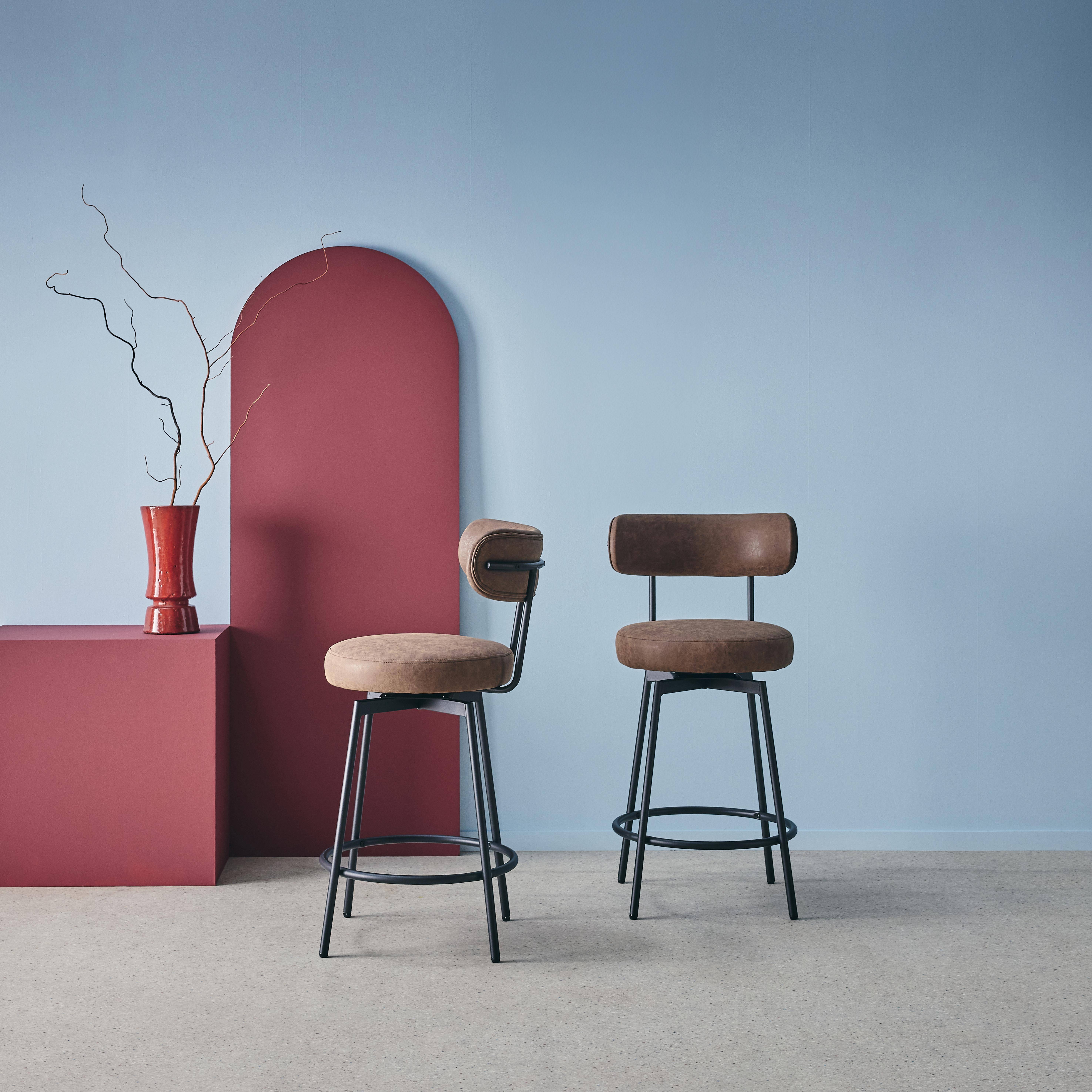 Barstoel met draaibare zitting van metaal en bruin kunstleer (set van 2) L 50 x B 50 x H 92cm - Iris Photo2