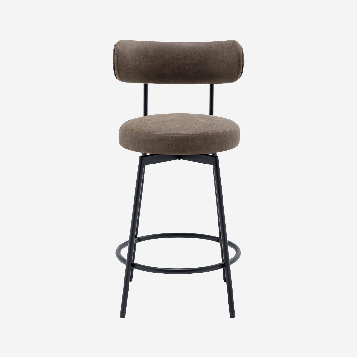 Lot de deux tabourets de bar assise rotative métal noir et simili cuir marron - L 50 x P 50 x H 92cm - Iris,sweeek,Photo3