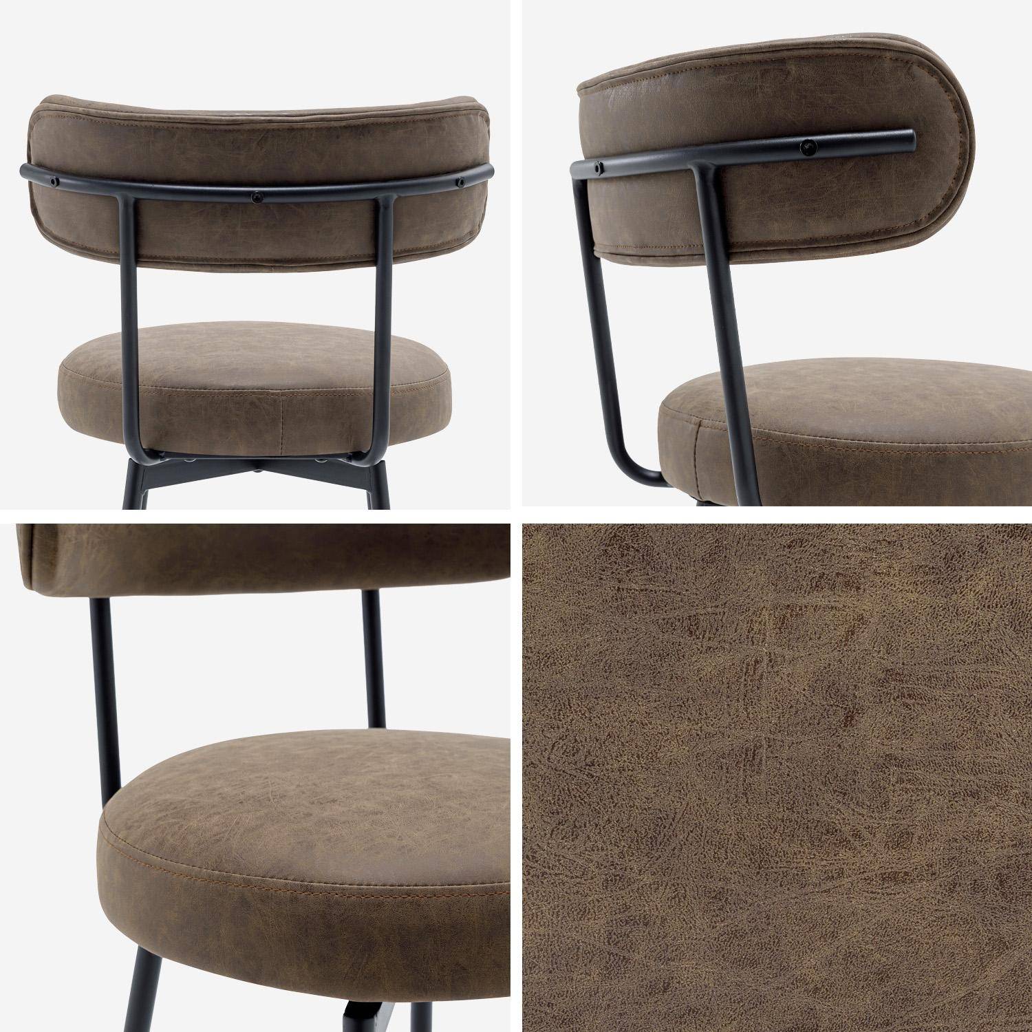 Lot de deux tabourets de bar assise rotative métal noir et simili cuir marron - L 50 x P 50 x H 92cm - Iris Photo4