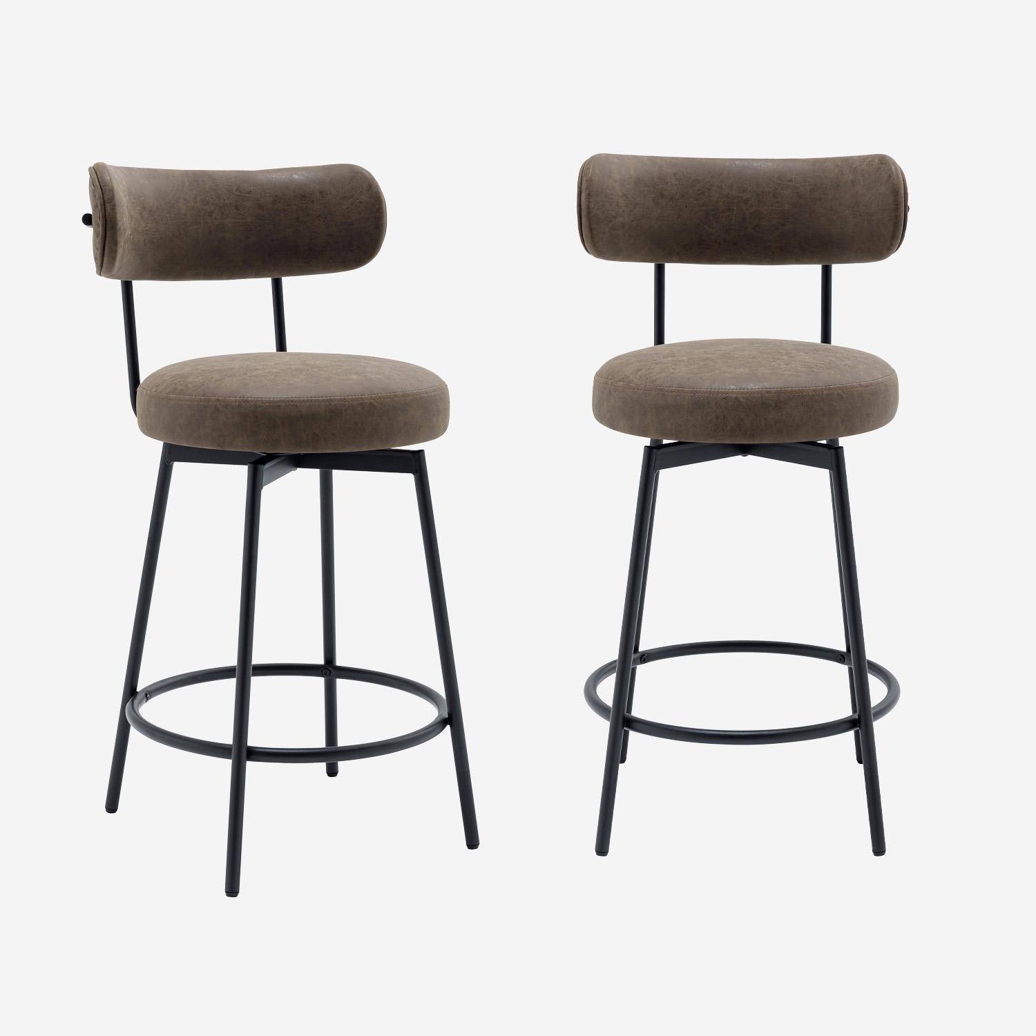 Lot de deux tabourets de bar assise rotative métal noir et simili cuir marron - L 50 x P 50 x H 92cm - Iris Photo1