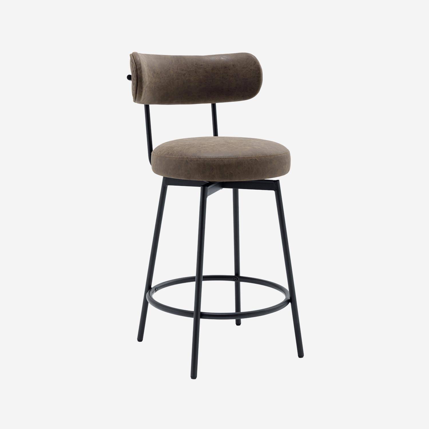 Lot de deux tabourets de bar assise rotative métal noir et simili cuir marron - L 50 x P 50 x H 92cm - Iris Photo2