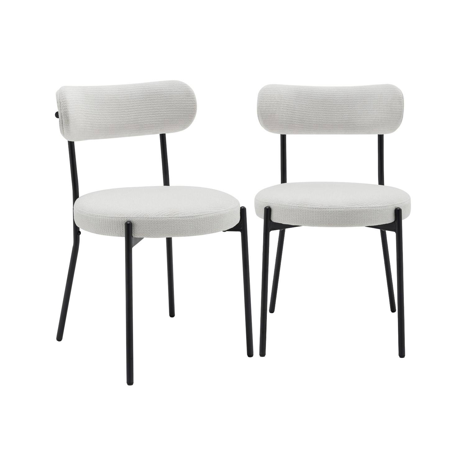 Chaise métal et tissu chenille blanc (lot de 2)