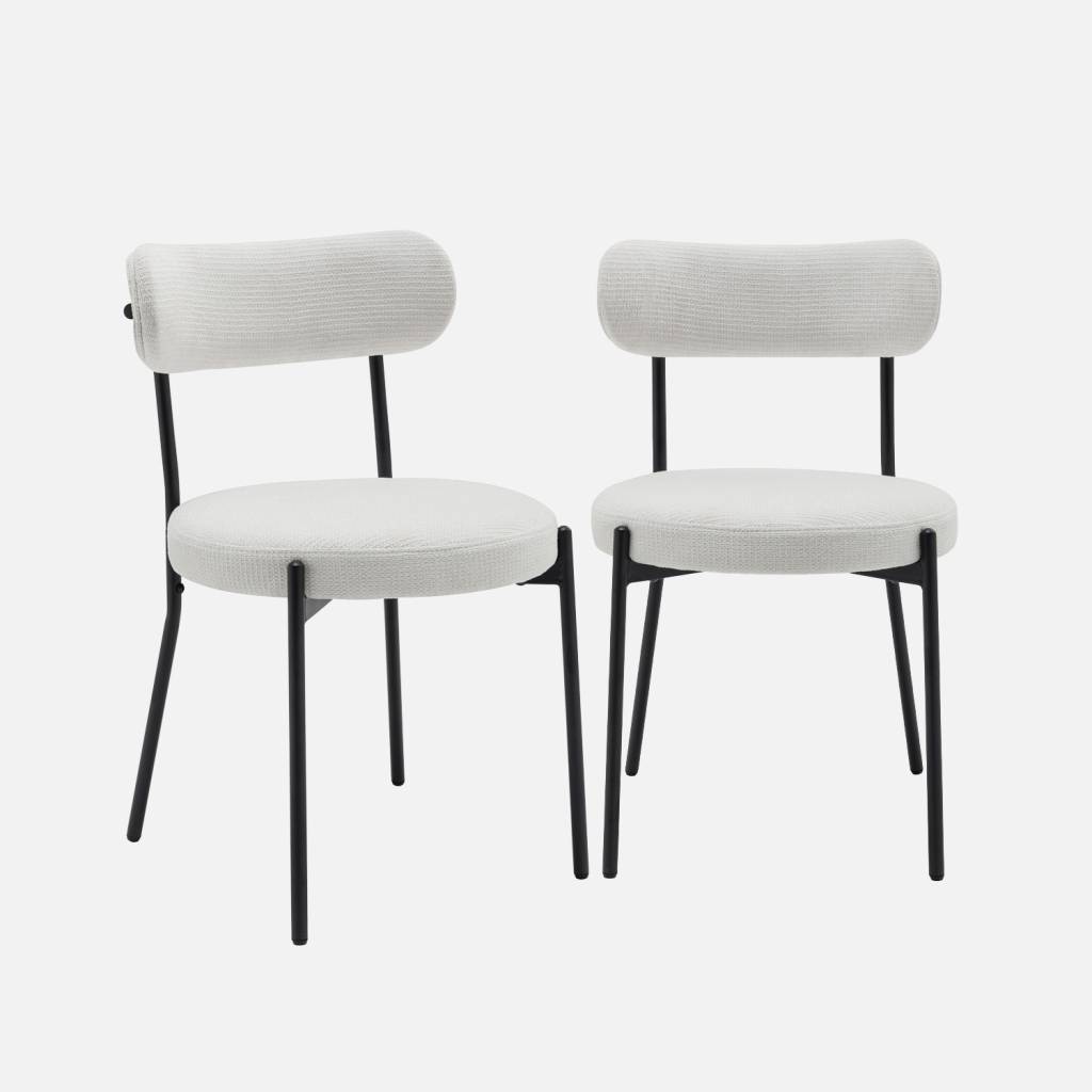 Set di 2 sedie in metallo e tessuto ciniglia, Bianco
