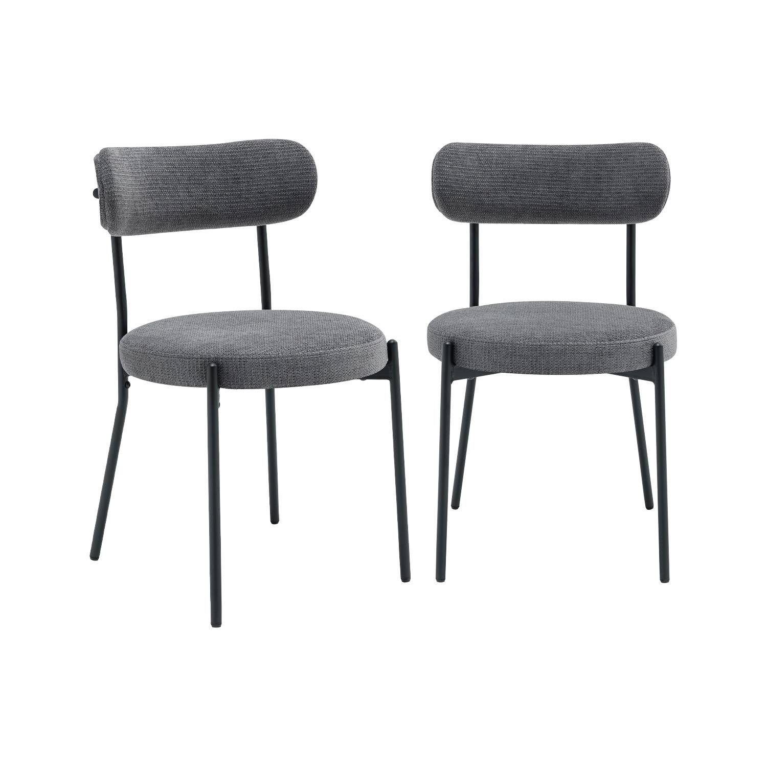Chaise métal et tissu chenille gris (lot de 2)
