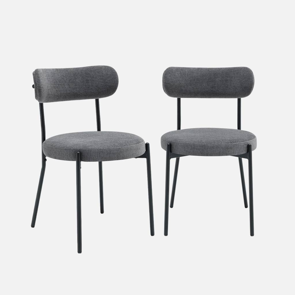 Set di 2 sedie in metallo e tessuto ciniglia, Grigio