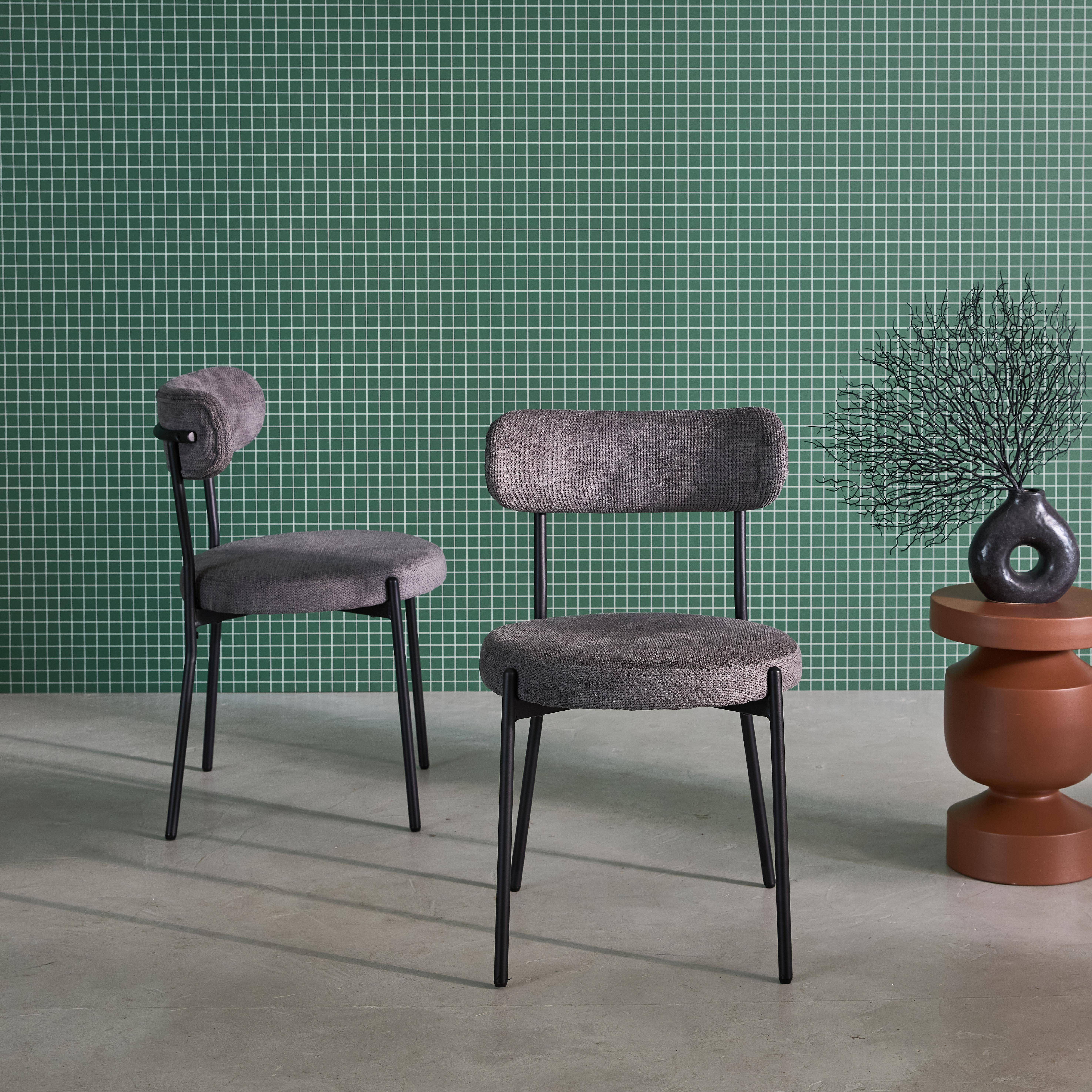 2er-Set Metallstühle mit grauem Chenille-Bezug B 47 x T 49 x H 76,5cm - Livia Photo1