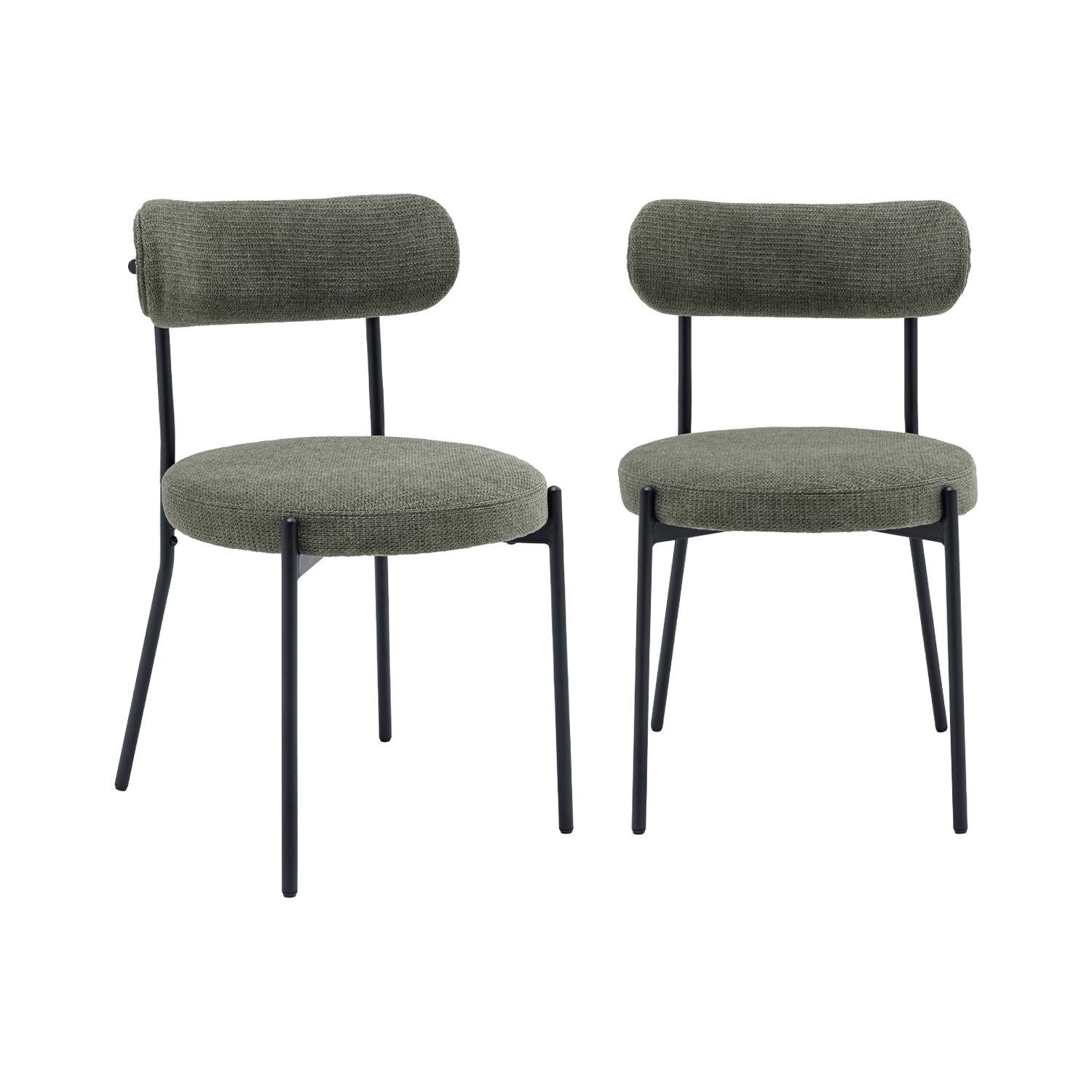 Chaise métal et tissu chenille vert (lot de 2)