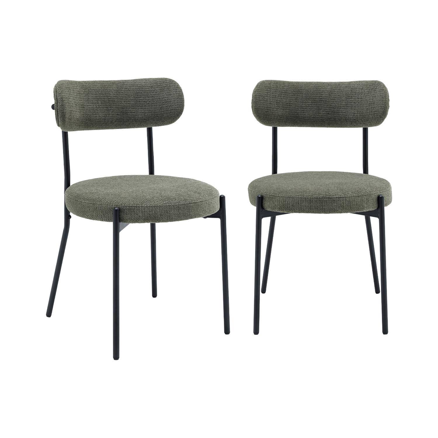 Lot de deux chaises métal et tissu chenille vert L 47 x P 49 x H 76,5cm - Livia Photo1