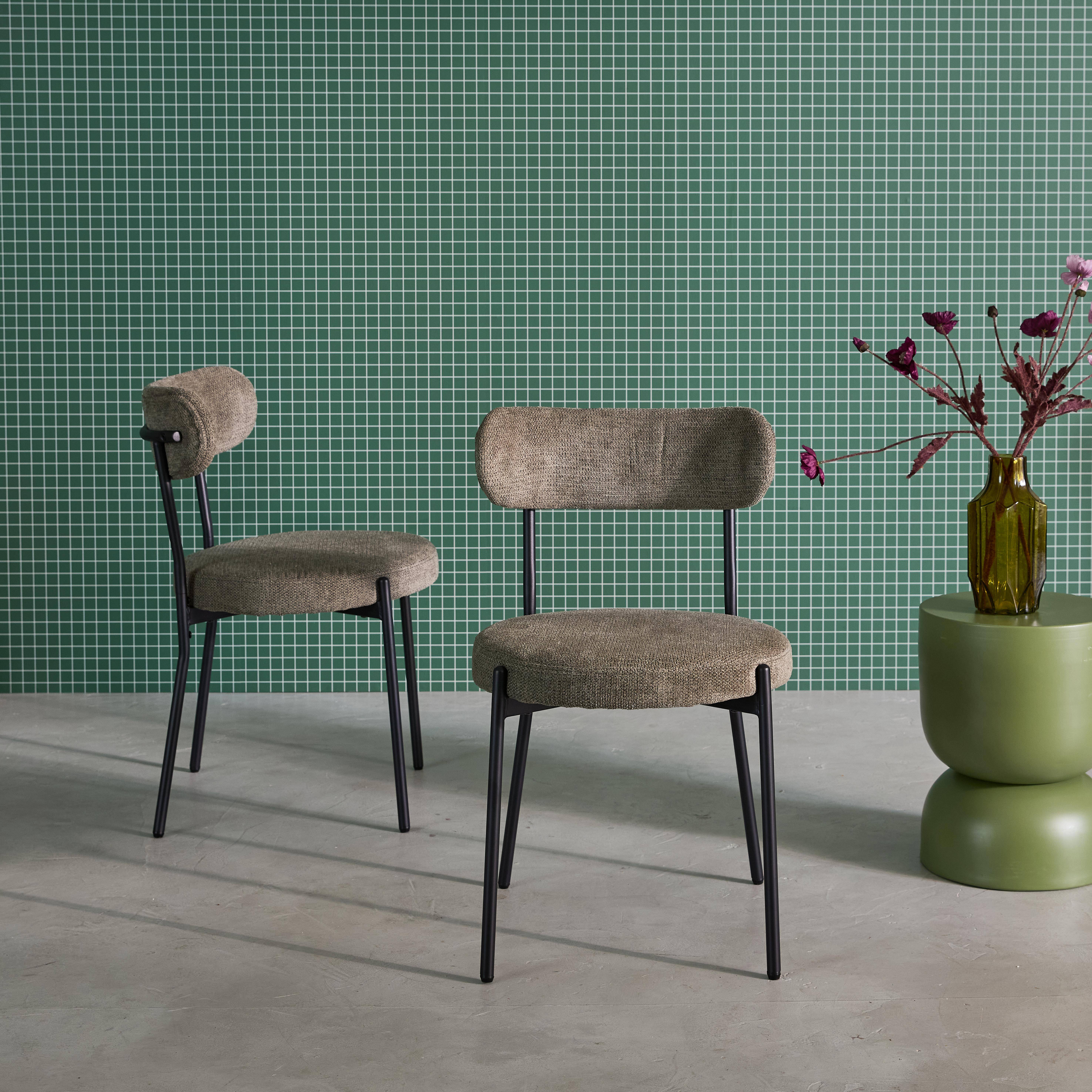 2er-Set Metallstühle mit grünem Chenille-Bezug B 47 x T 49 x H 76,5cm - Livia Photo1