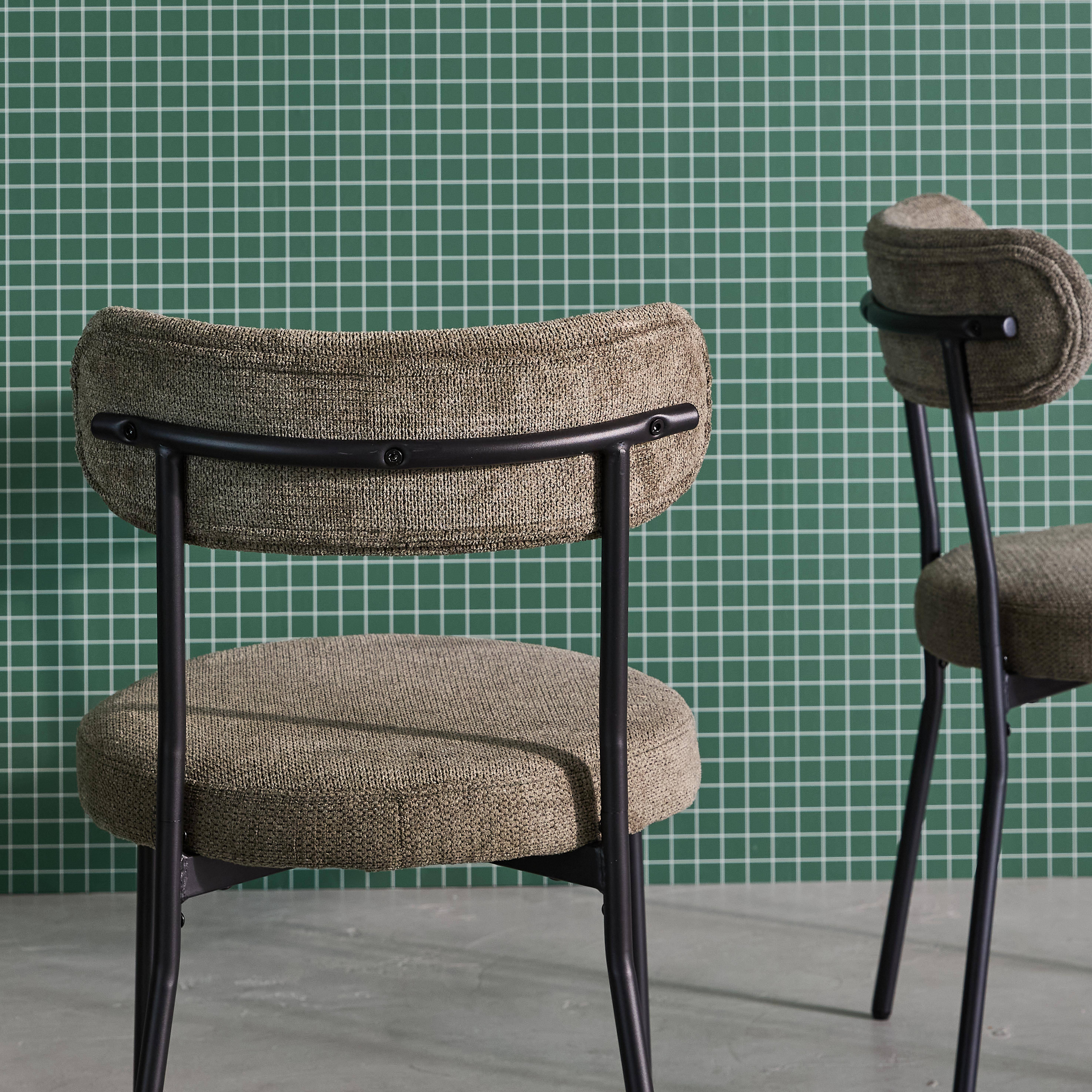 2er-Set Metallstühle mit grünem Chenille-Bezug B 47 x T 49 x H 76,5cm - Livia Photo4