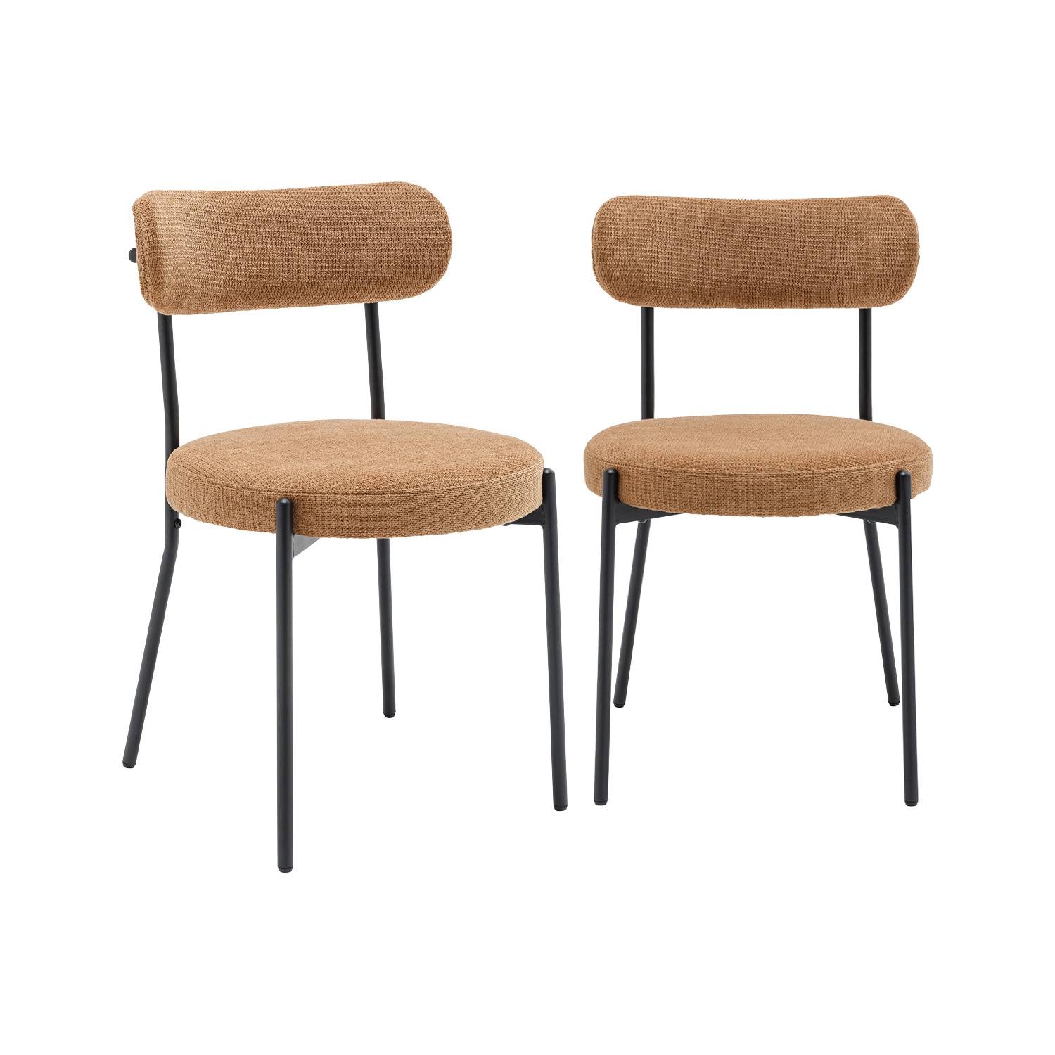 Chaise métal et tissu chenille camel (lot de 2)