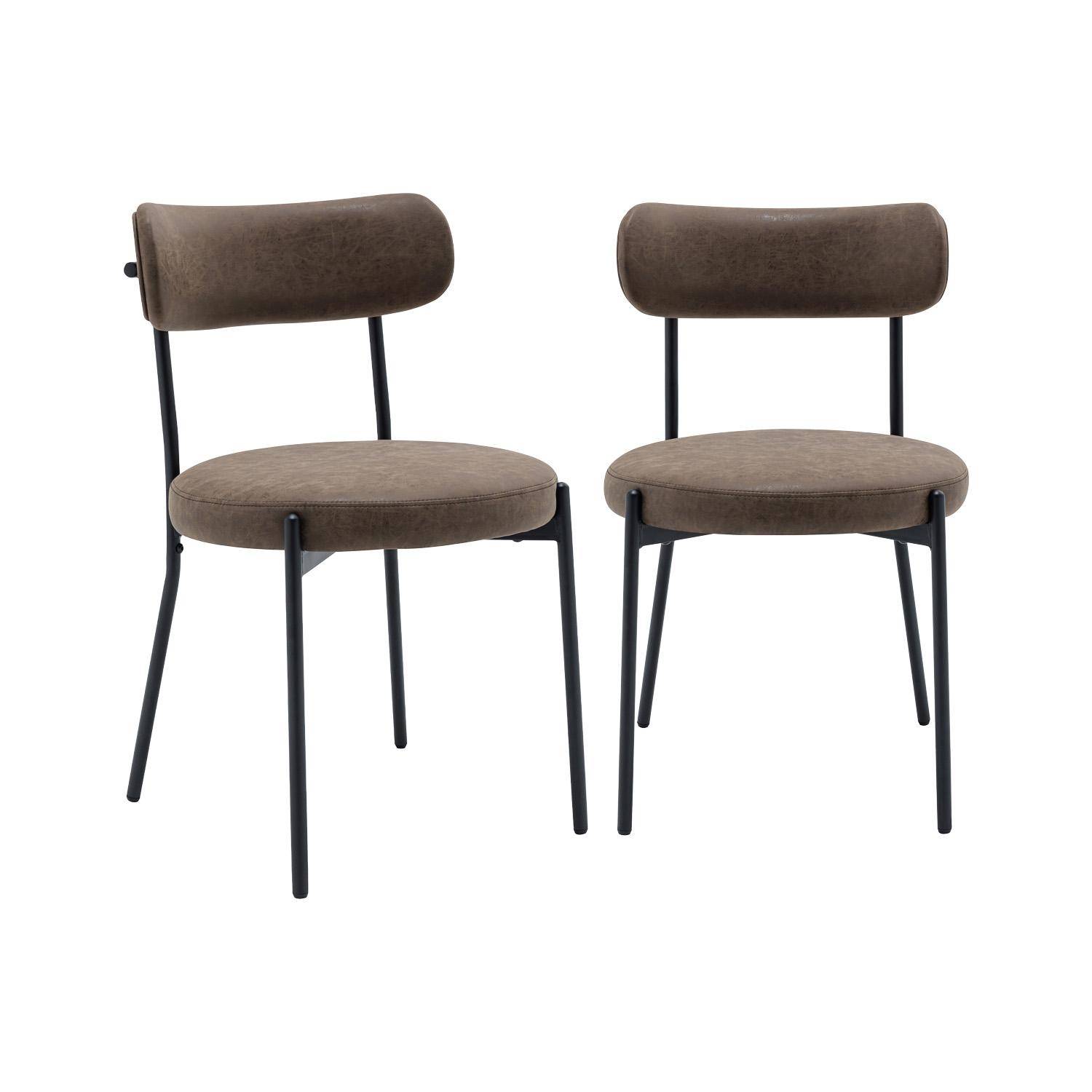 Lot de deux chaises métal et simili cuir marron L 47 x P 49 x H 76,5cm - Livia Photo1