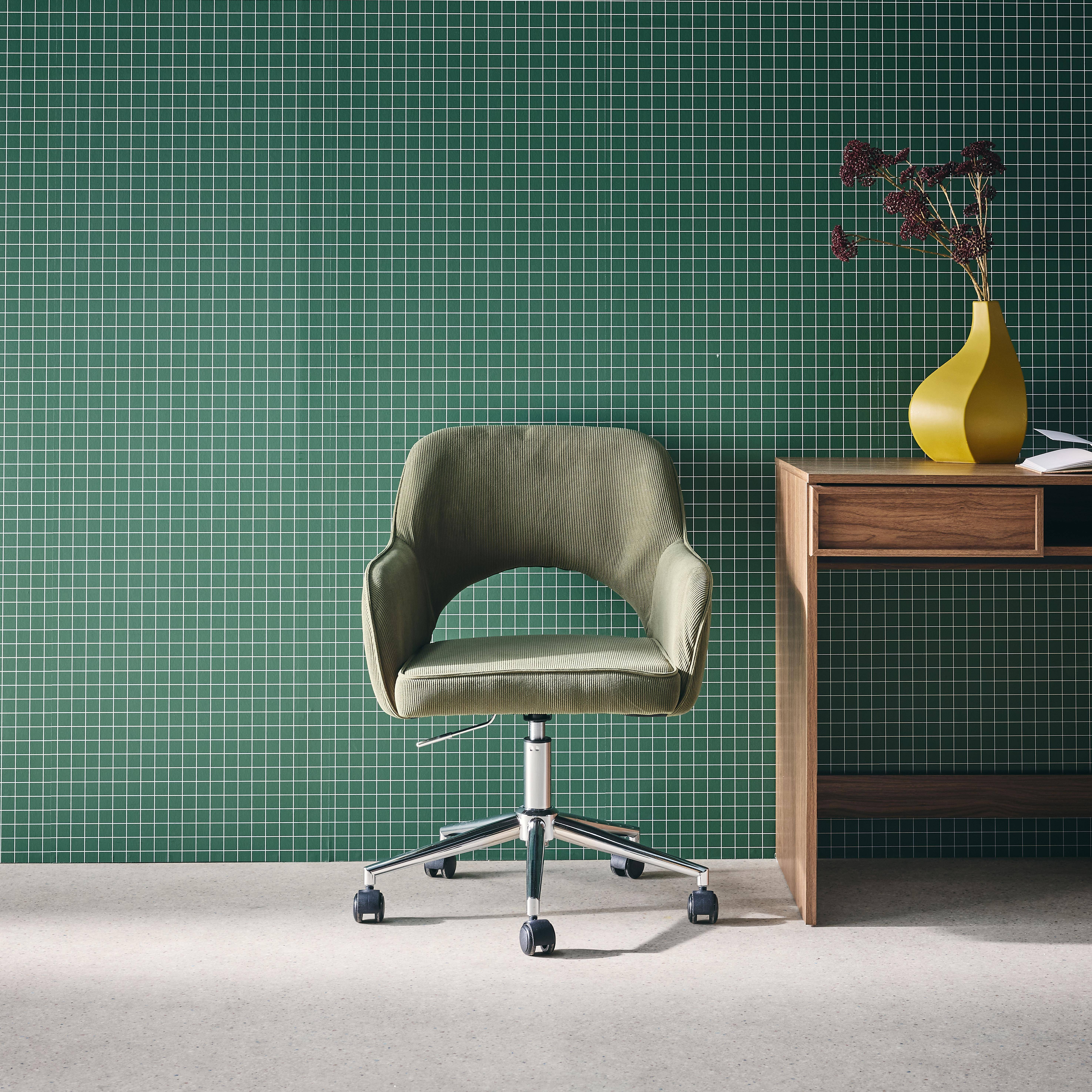 Silla de oficina con ruedas de pana fina y base cromada, Jim pana, Verde kaki, 62x60x99 cm,sweeek,Photo3