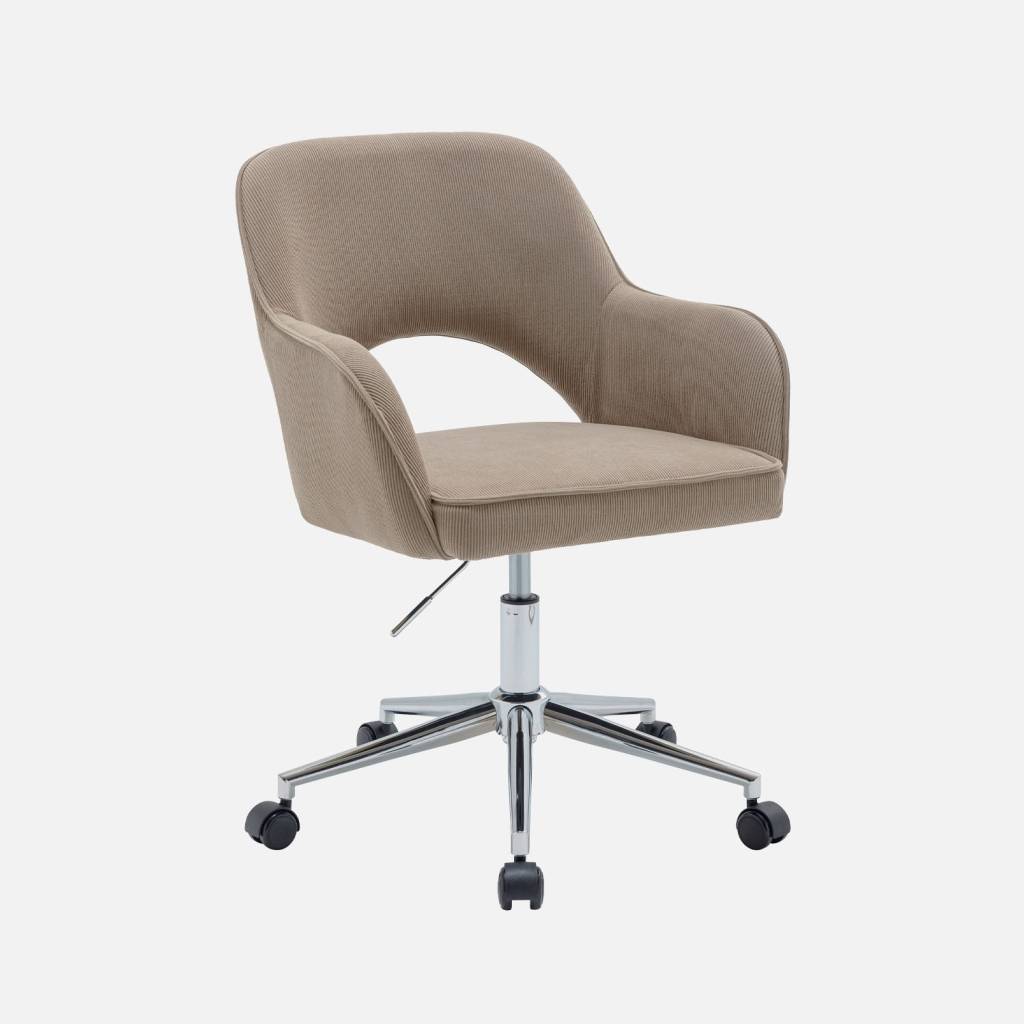 Chaise de bureau à roulettes velours côtelé taupe et chromé