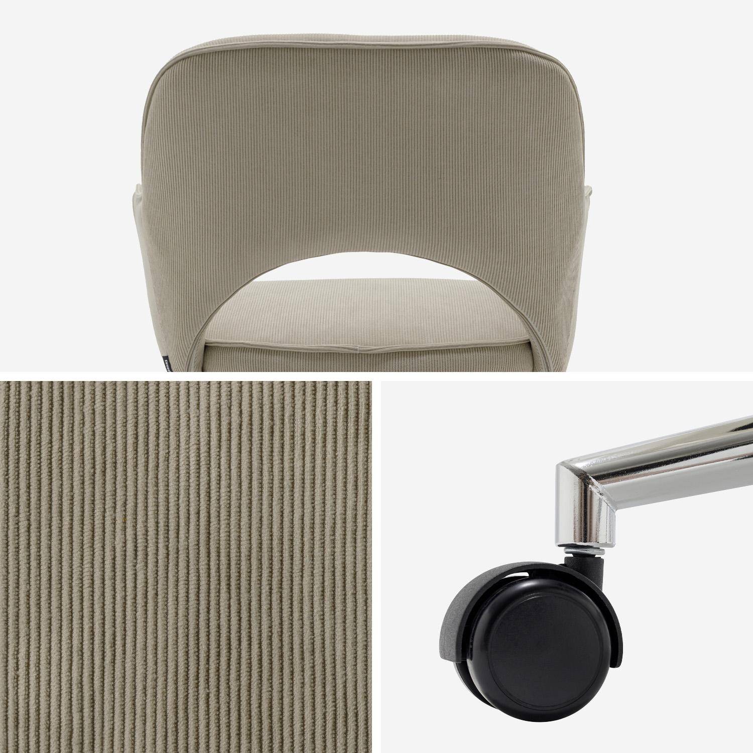 Chaise de bureau à roulettes velours côtelé taupe piétement chromé, L 60 x P 62 x H 89 / 99cm Photo4