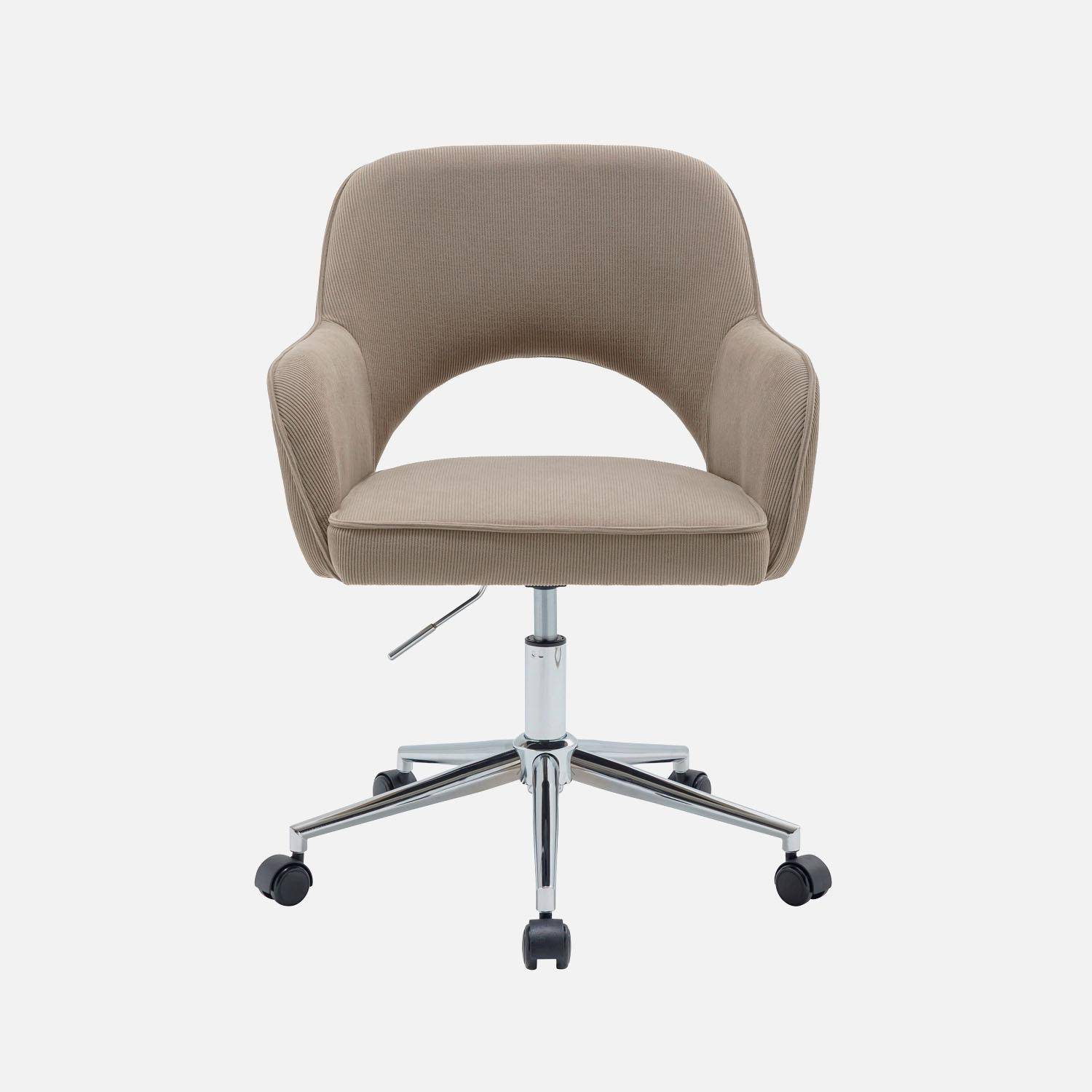 Silla de oficina de pana fina con ruedas y base cromada Pardo - 62x60x99 cm Photo5