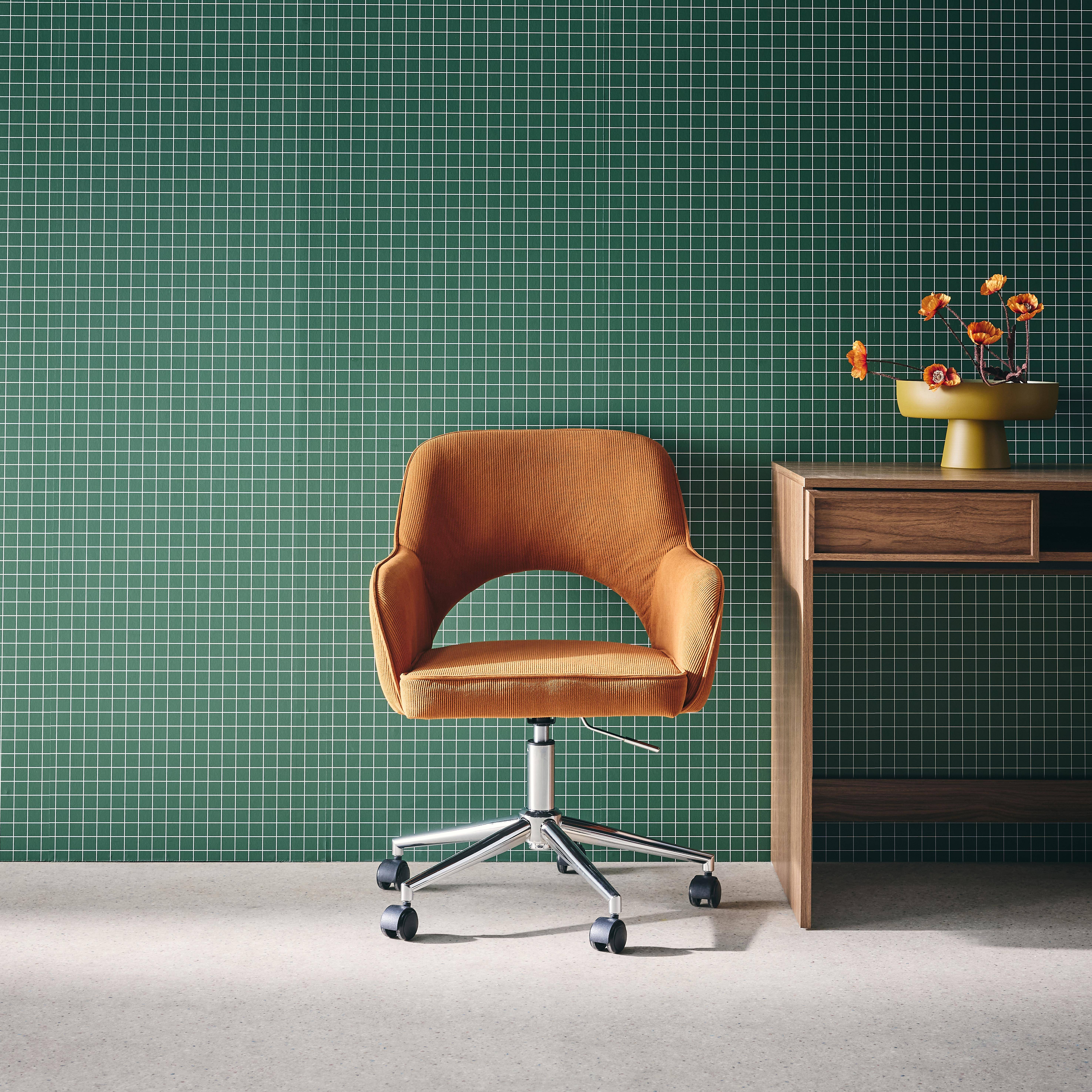 Silla de oficina con ruedas de pana fina y base cromada, Jim pana, Camel, 62x60x99 cm,sweeek,Photo3