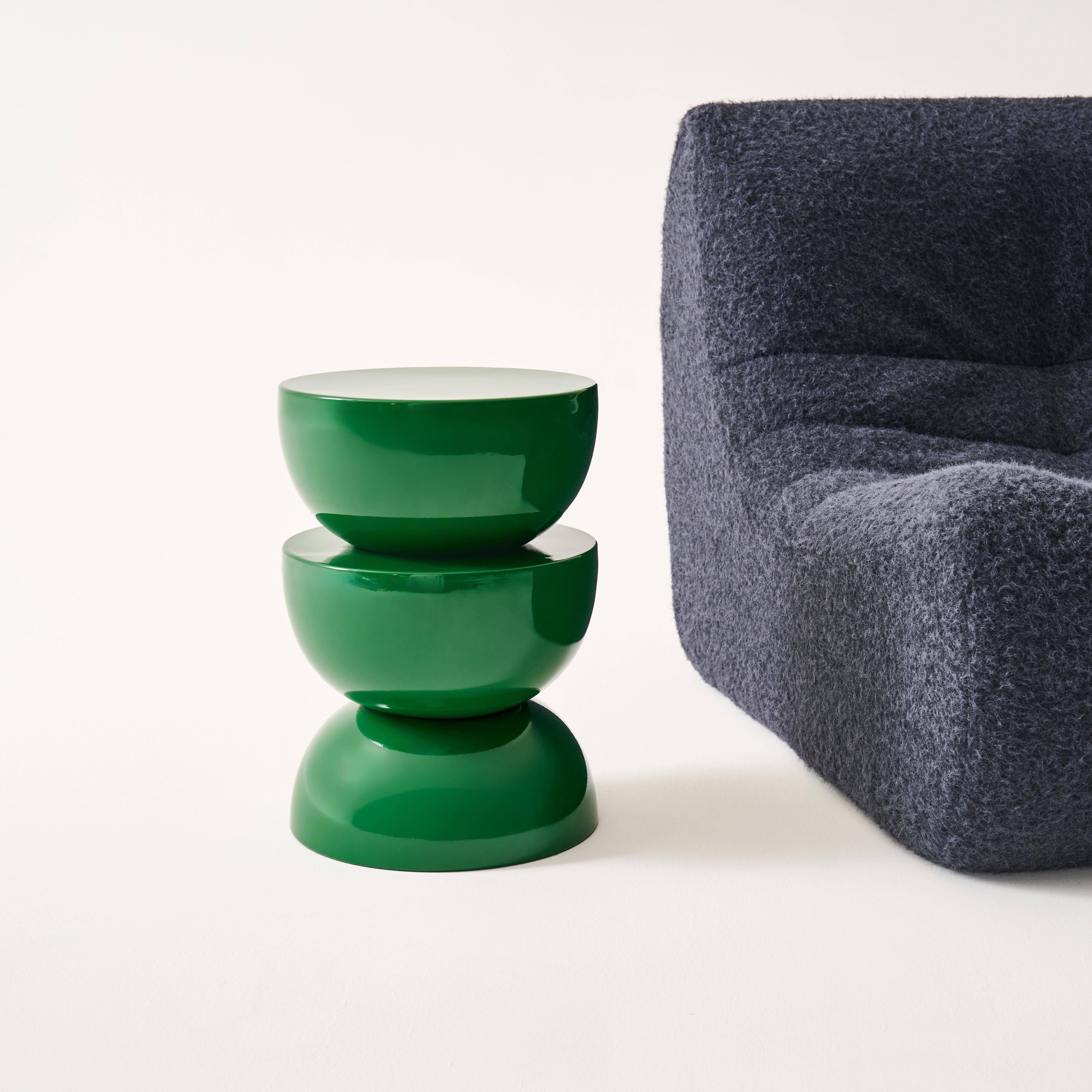 Table d'appoint, bout de canapé, table de chevet en métal effet glassy vert foncé Coumba, Ø32 x H 46,5cm Photo3