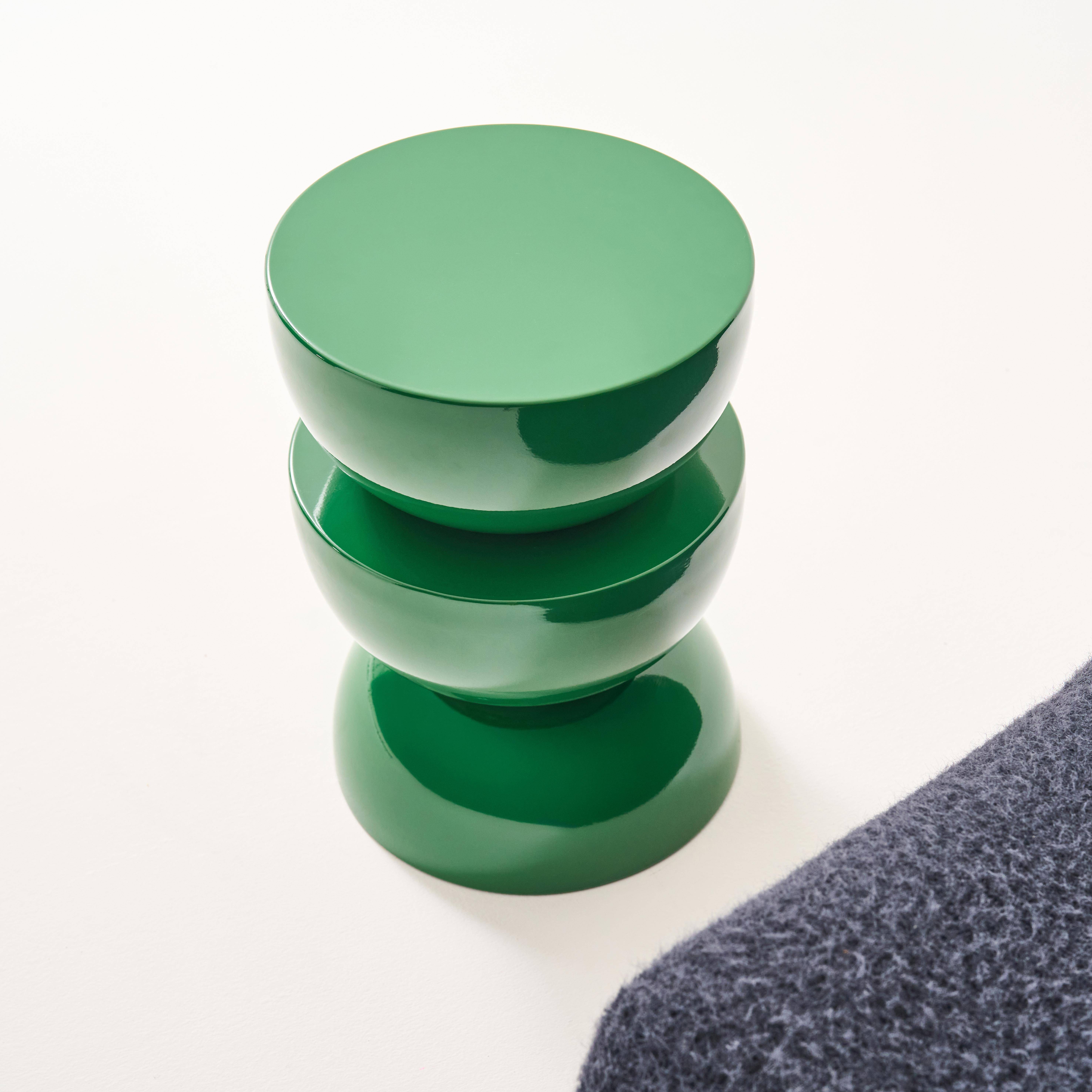 Table d'appoint, bout de canapé, table de chevet en métal effet glassy vert foncé Coumba, Ø32 x H 46,5cm,sweeek,Photo4