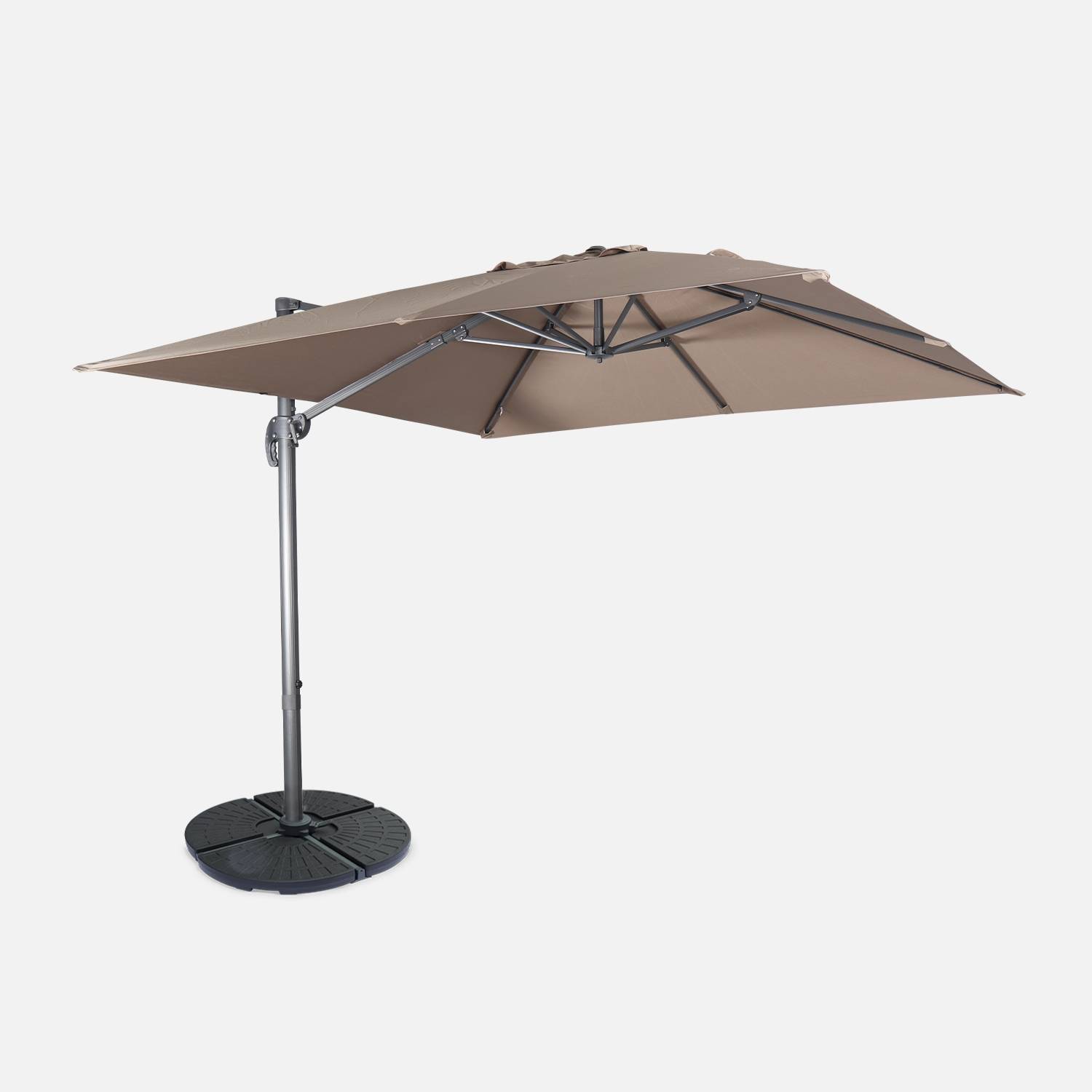 Offset square parasol 3x3m + rounded weights to ballast, Brown