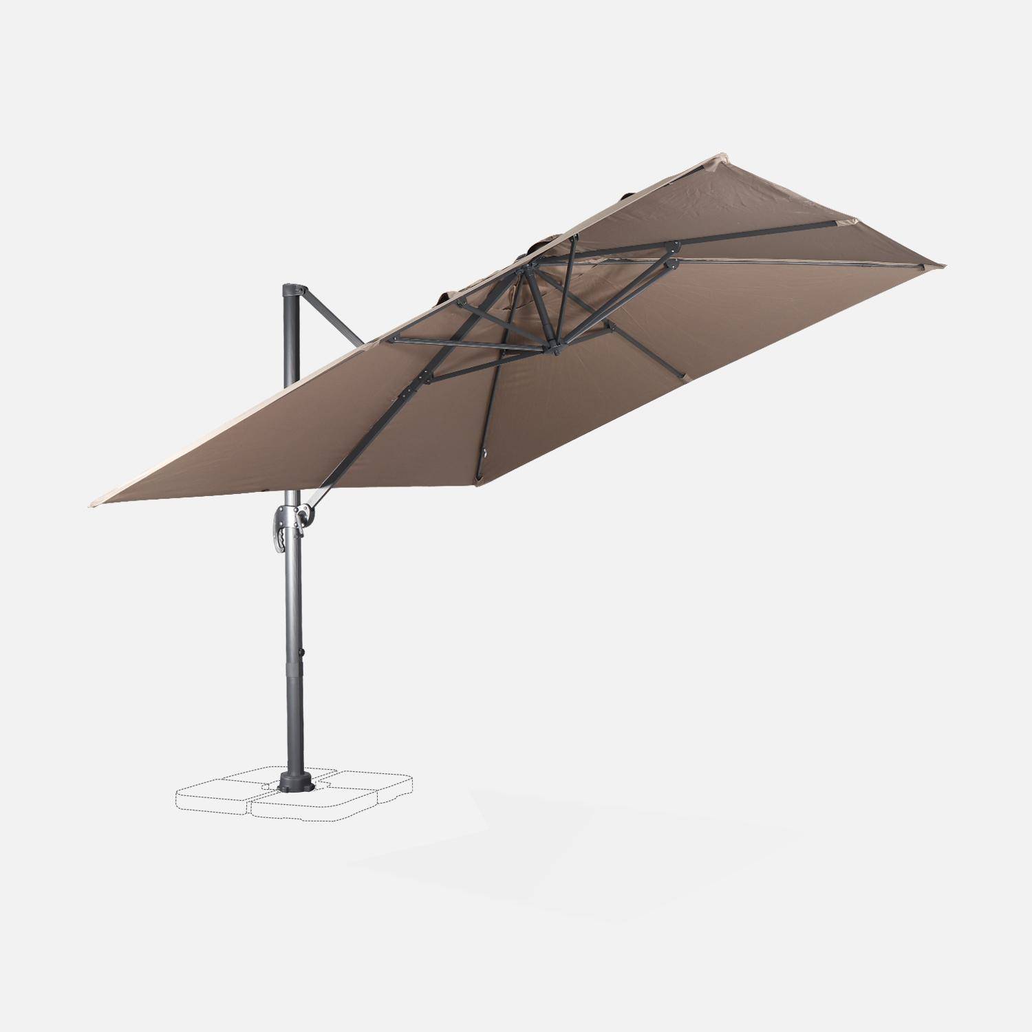 Offset square parasol 3x3m + rounded weights to ballast, Falgos, Brown, 298x298x260 cm,sweeek,Photo3
