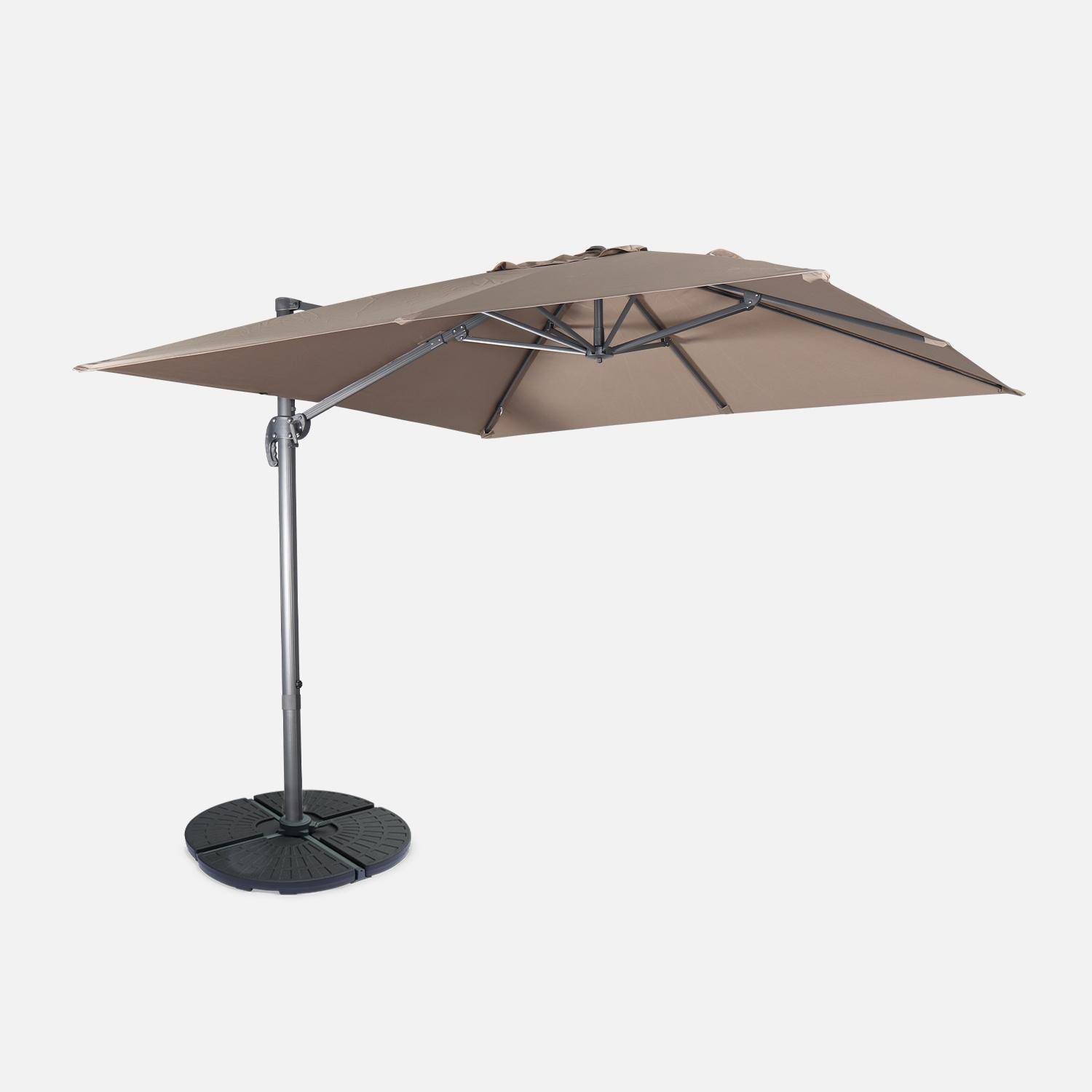Offset square parasol 3x3m + rounded weights to ballast, Falgos, Brown, 298x298x260 cm Photo1