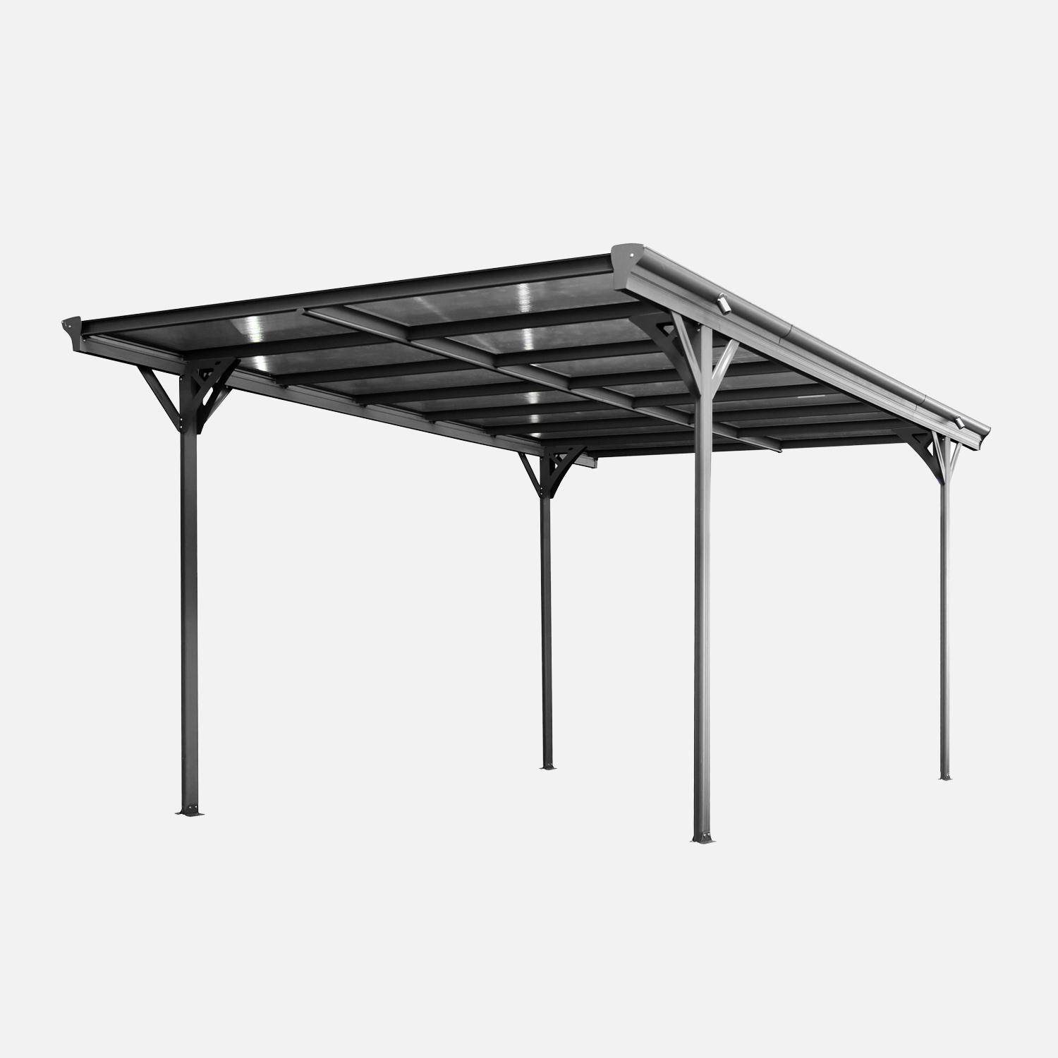Carport aluminium, polycarbonate et acier inoxydable 15m² anthracite - 1 voiture max. - Le Born,sweeek,Photo2