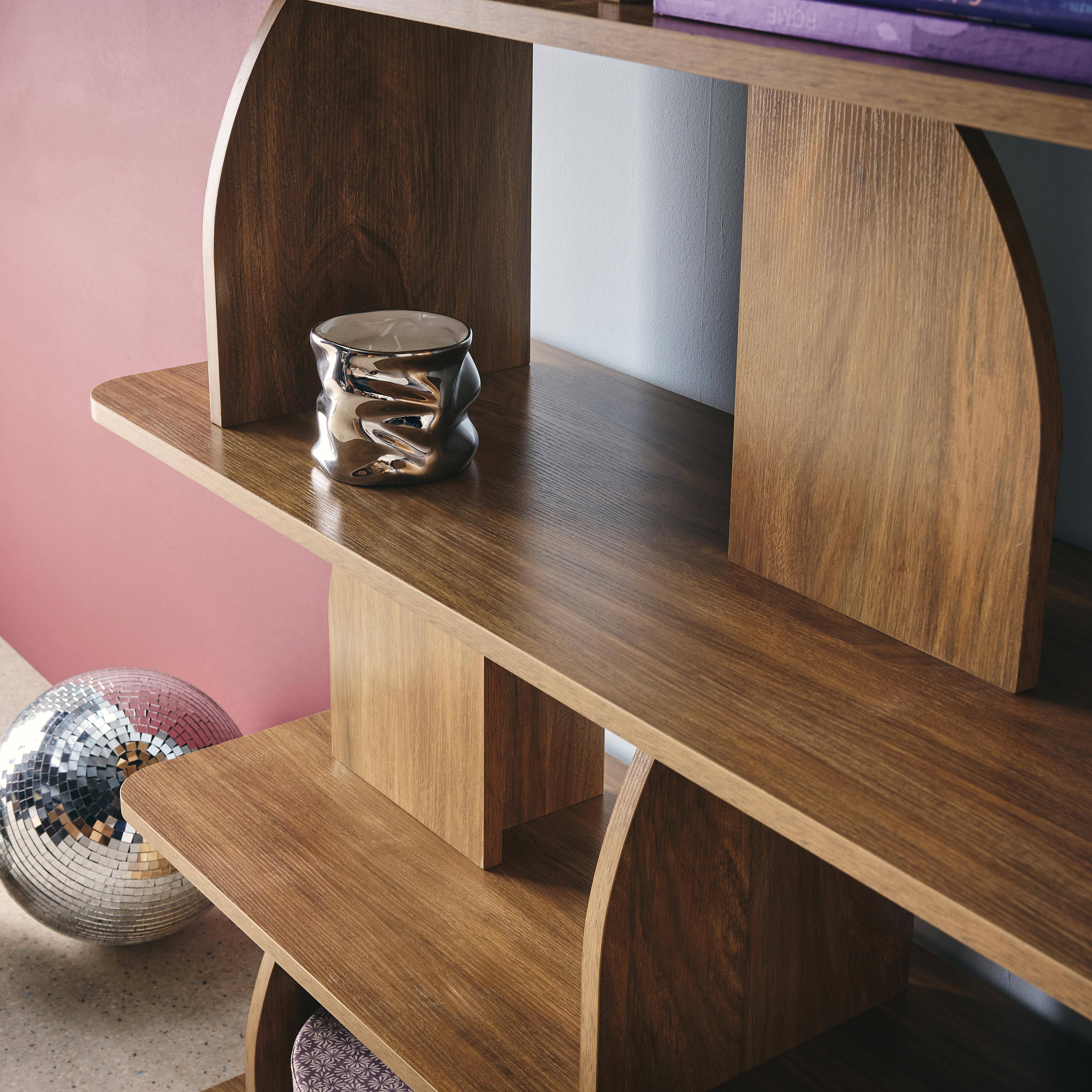 Regal, exotisches Bücherregal, Holzdekor Mangoholzlook 5 Ebenen,  abgerundete Trenner - Alva,sweeek,Photo3