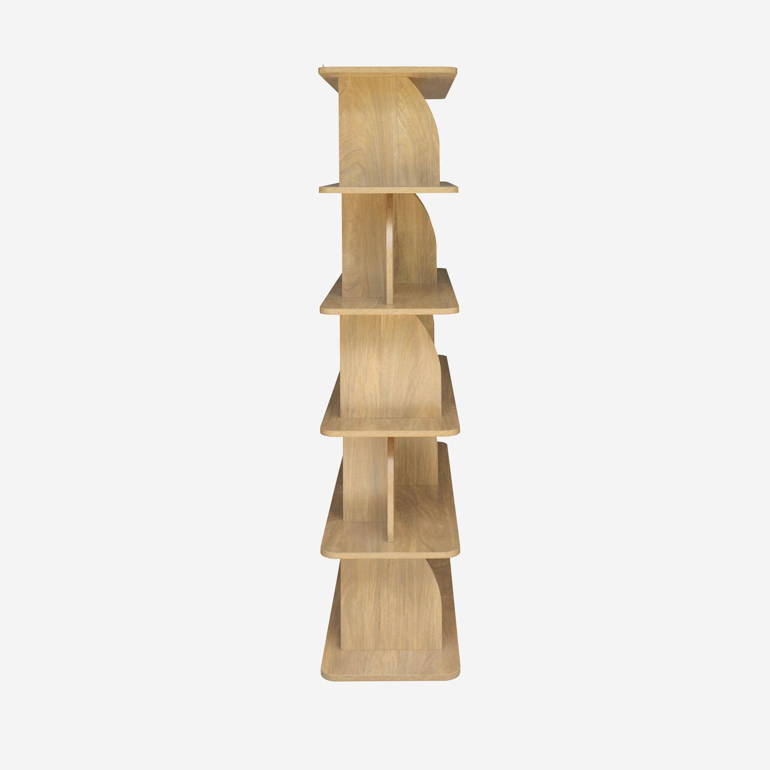 Etagère, bibliothèque exotique décor bois naturel 5 niveaux, séparateurs courbés - Alva Photo3