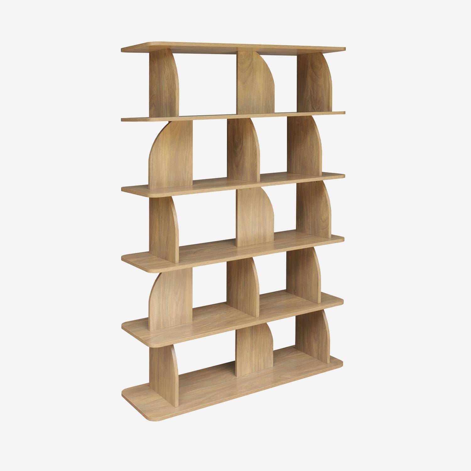 Etagère, bibliothèque exotique décor bois naturel 5 niveaux, séparateurs courbés - Alva Photo1