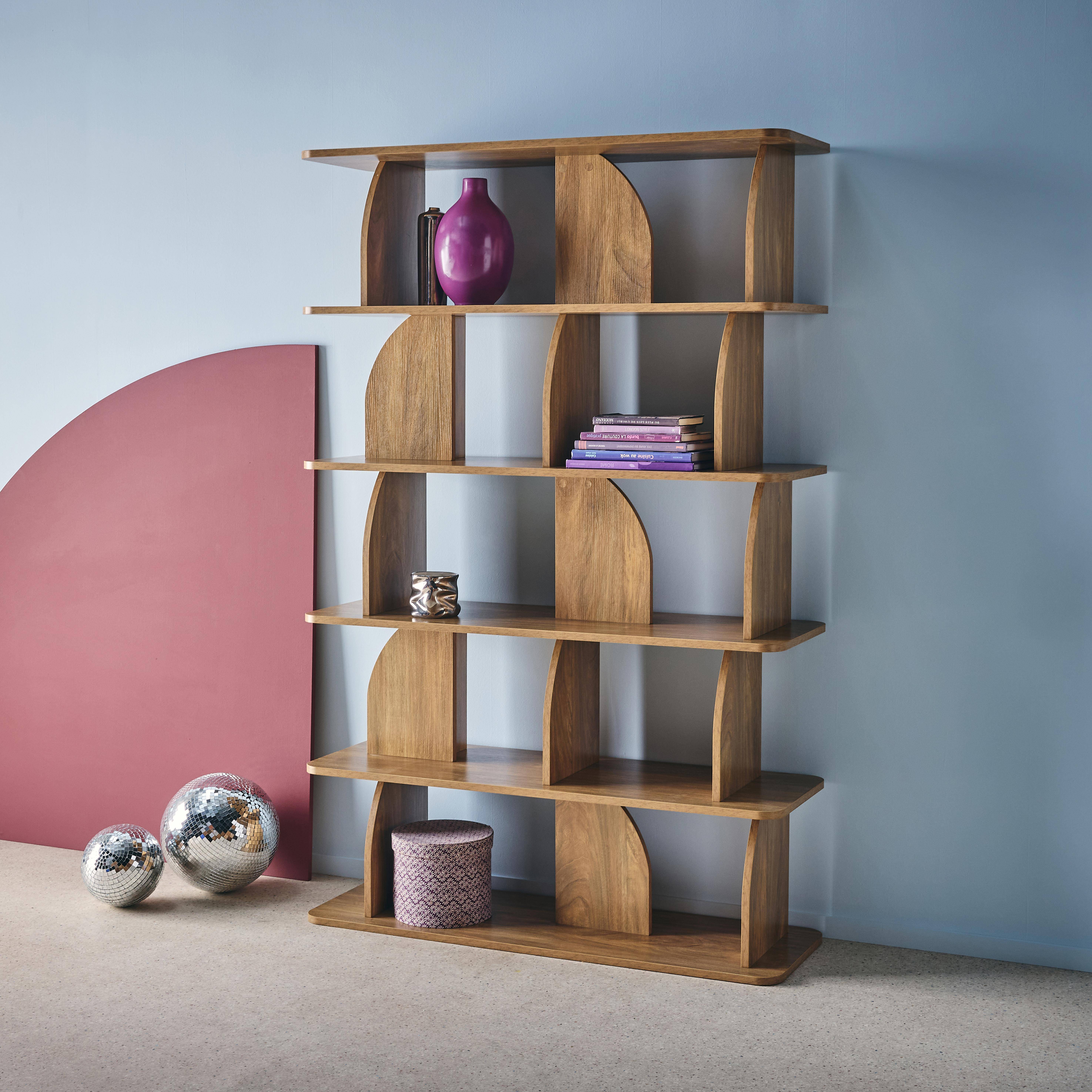 Regal, exotisches Bücherregal, Holzdekor Mangoholzlook 5 Ebenen,  abgerundete Trenner - Alva Photo2