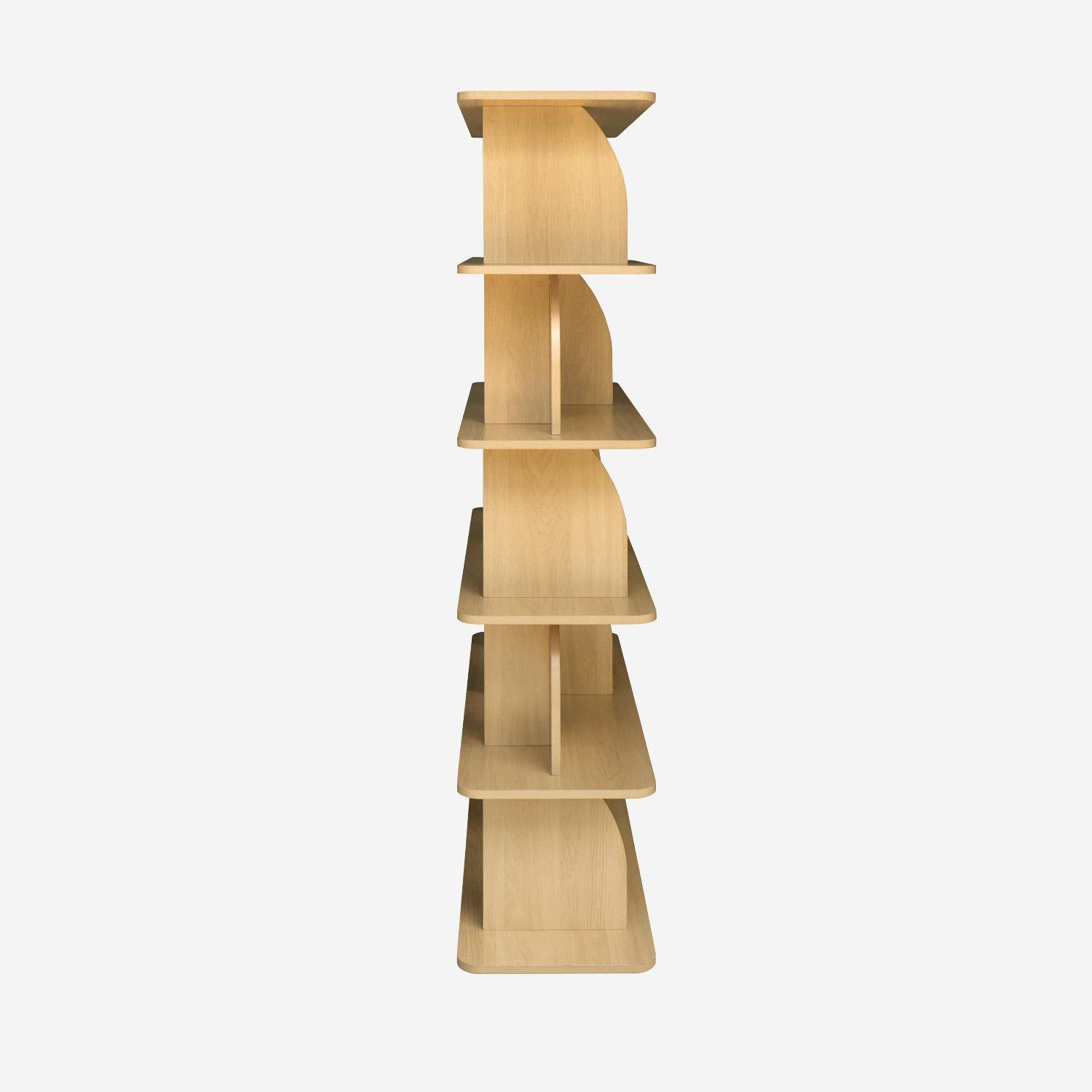 Etagère, bibliothèque exotique décor bois chêne 5 niveaux, séparateurs courbés - Alva Photo3