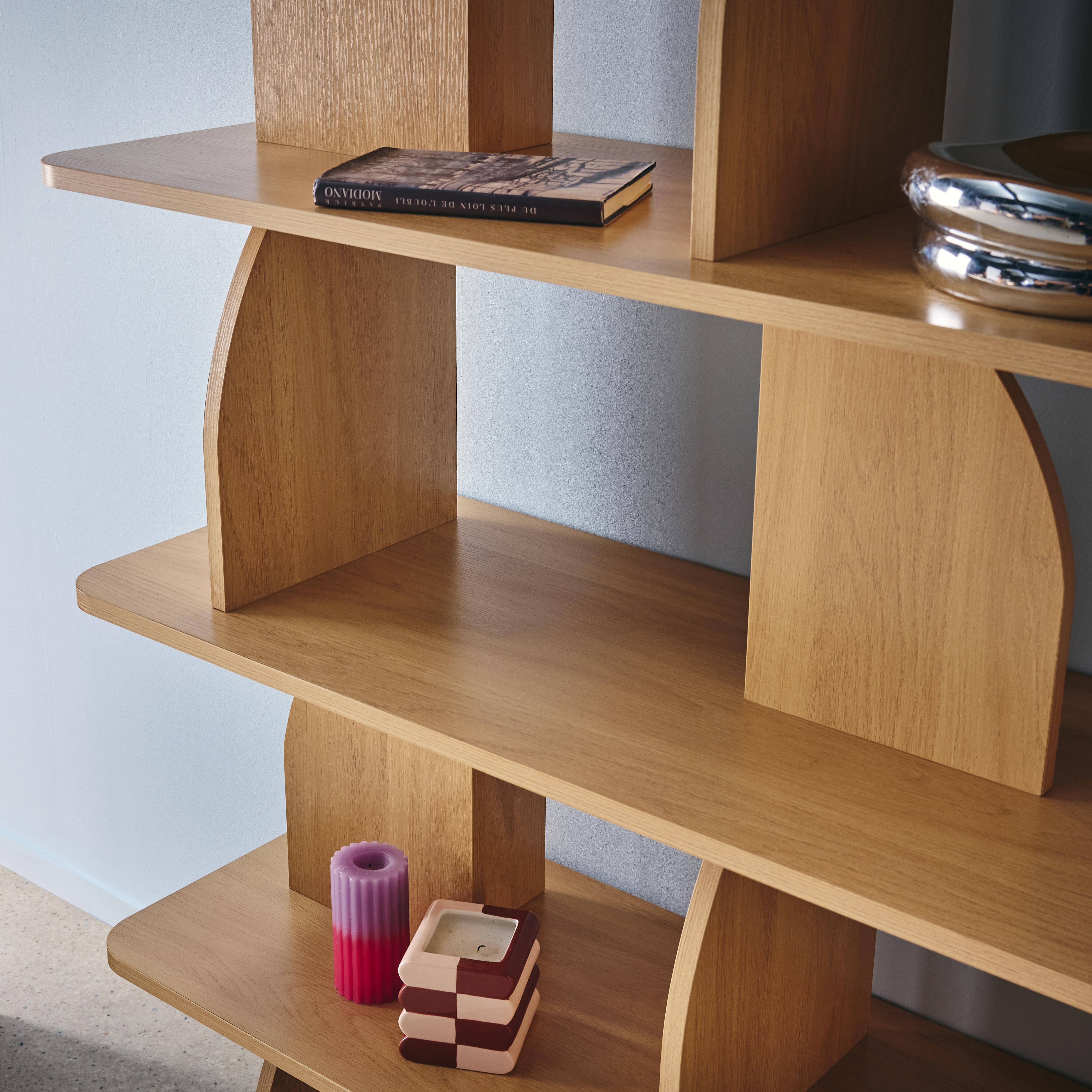 Regal, exotisches Bücherregal Holzdekor Eiche 5 Ebenen, abgerundete Trenner - Alva,sweeek,Photo3