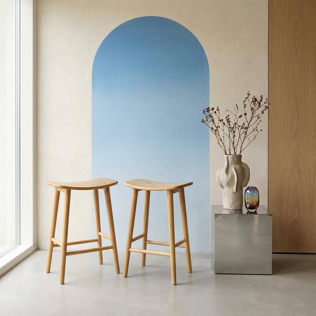 Vintage barkruk van rubberhout (set van 2) naturel - 46 x 31 x 68 cm - Louna Photo1