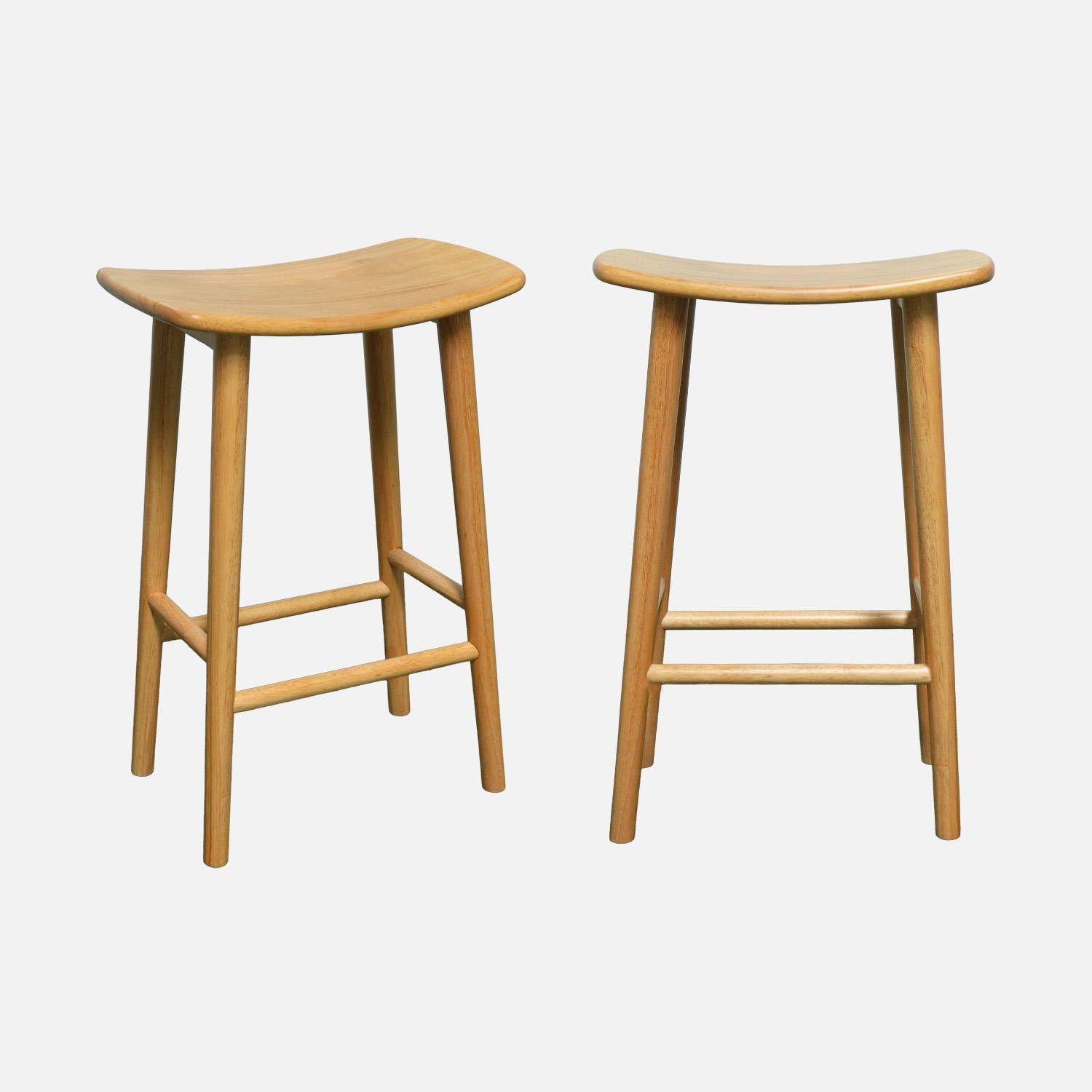 Tabouret de bar vintage bois d'hévéa teinte naturelle (lot de 2) | sweeek