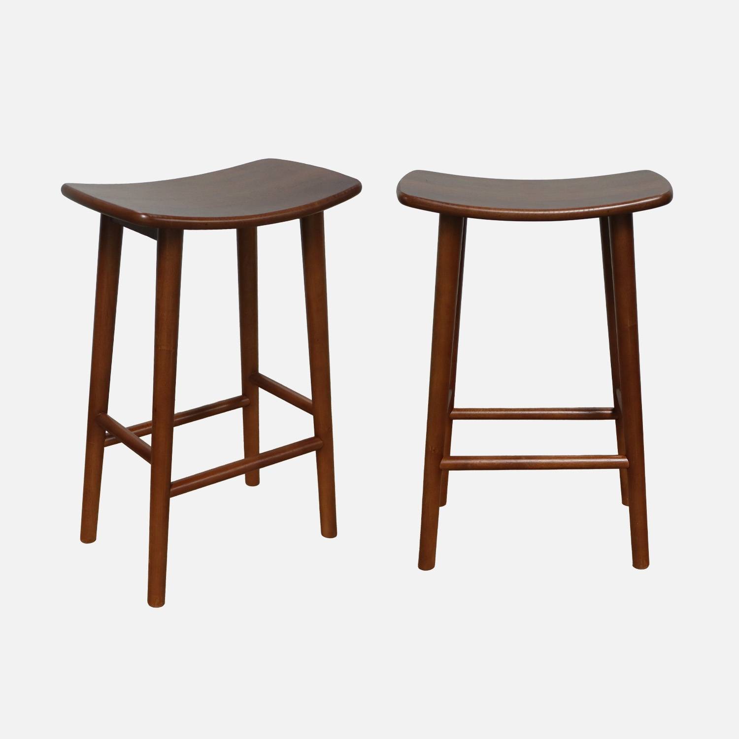 Taburete de bar vintage de madera de caucho, set de 2, Madera de nogal