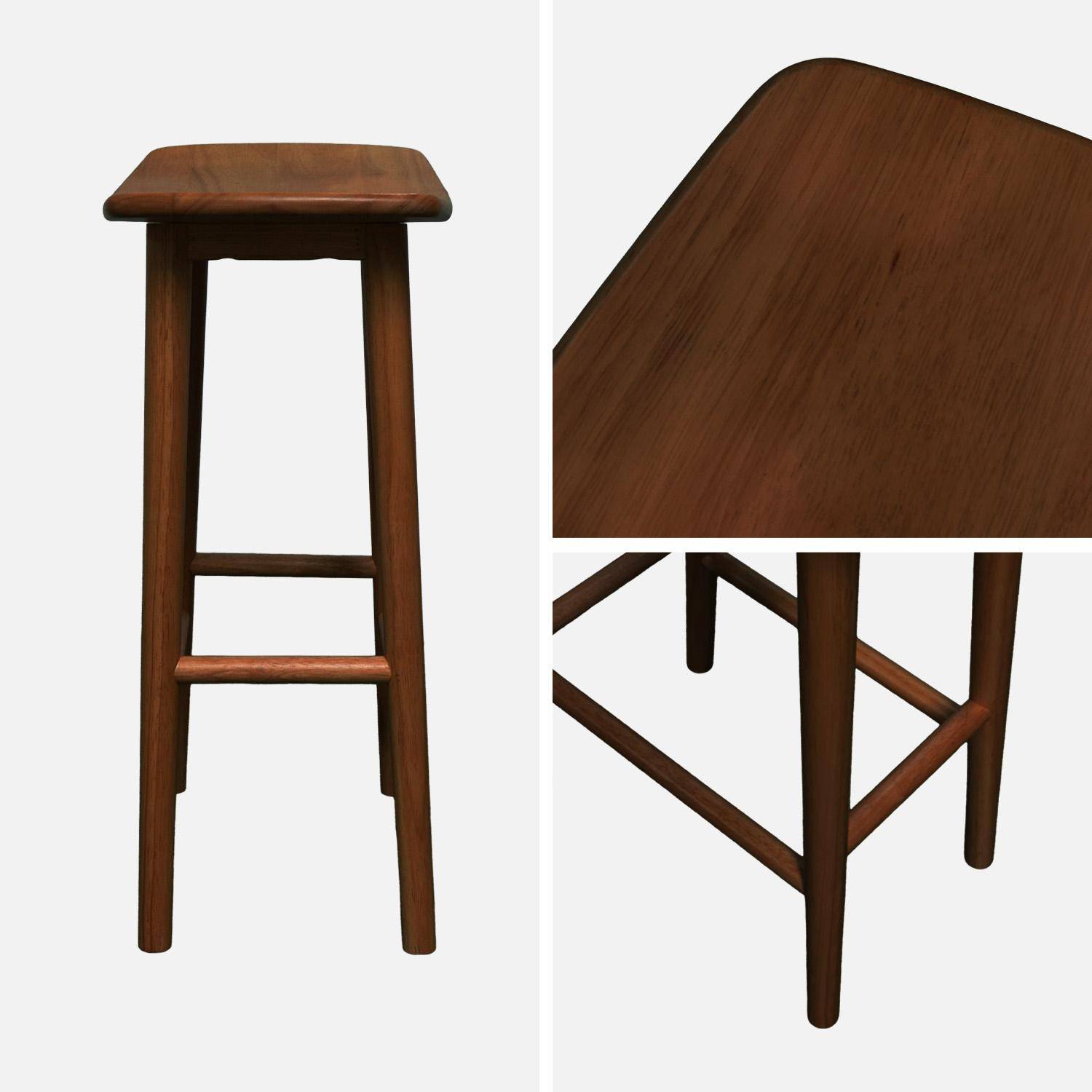 Taburete de bar vintage de madera de caucho, set de 2, Louna, Madera de nogal, 46.5x31x66 cm Photo4