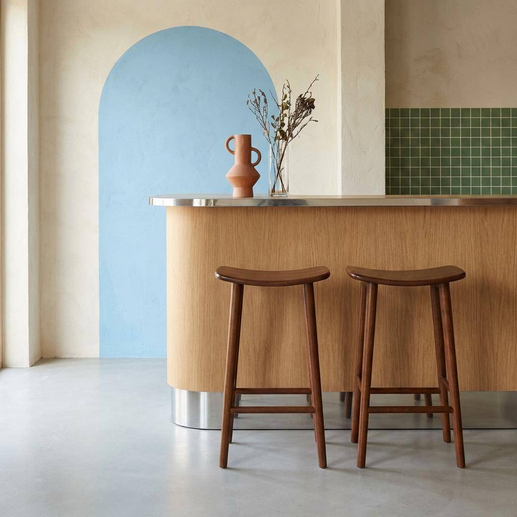 Vintage barkruk van rubberhout (set van 2) walnoot - 46 x 31 x 68 cm - Louna Photo1