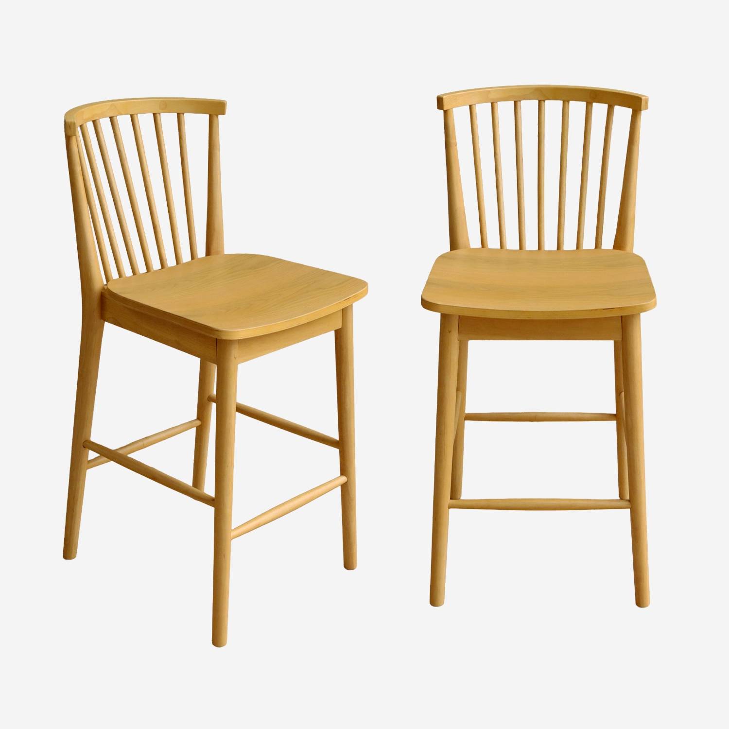 Taburete de bar con barrotes de madera de hevea, set de 2, Natural