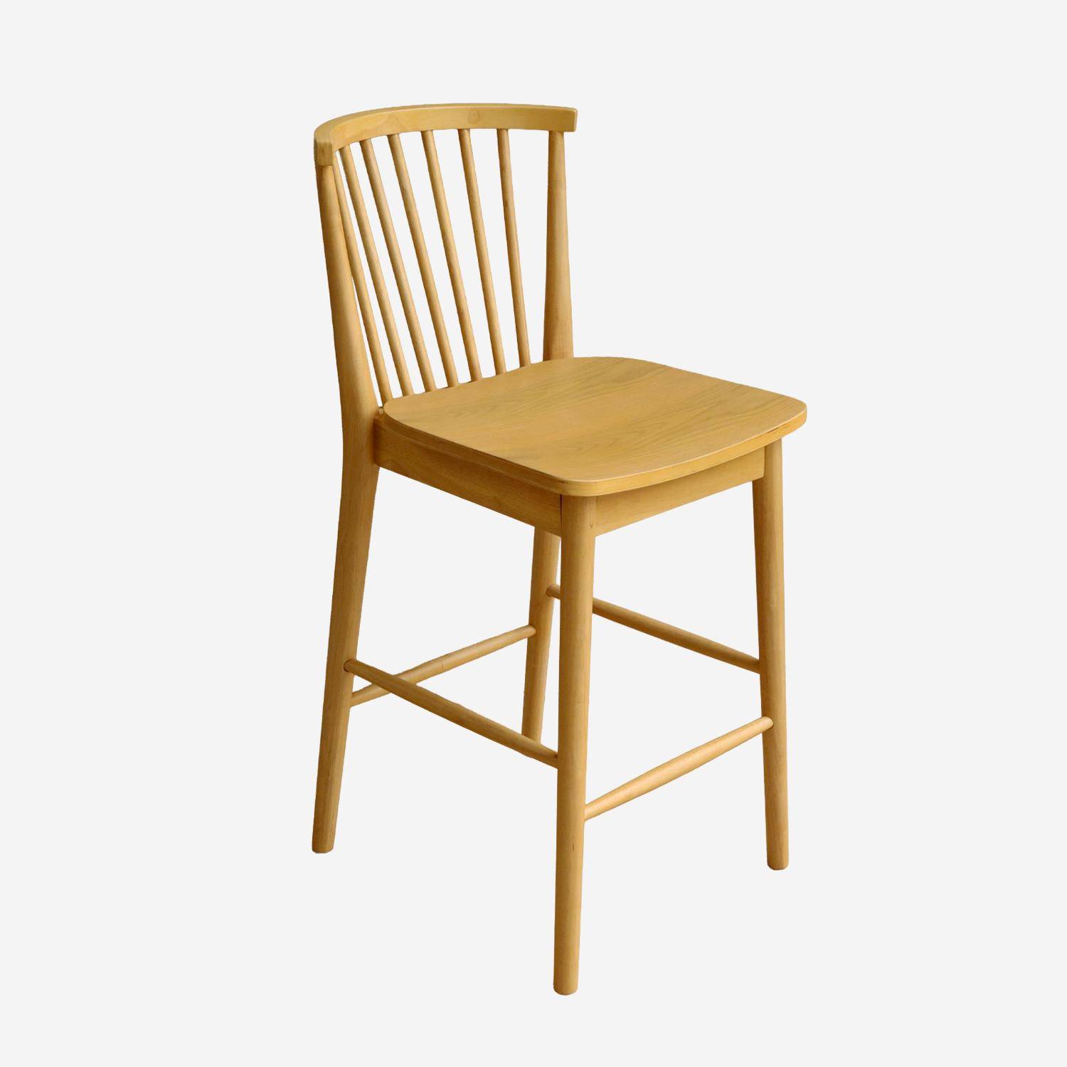 Taburete de bar con barrotes de madera de hevea, set de 2, Paula, Natural, 48x58x98.5 cm Photo2