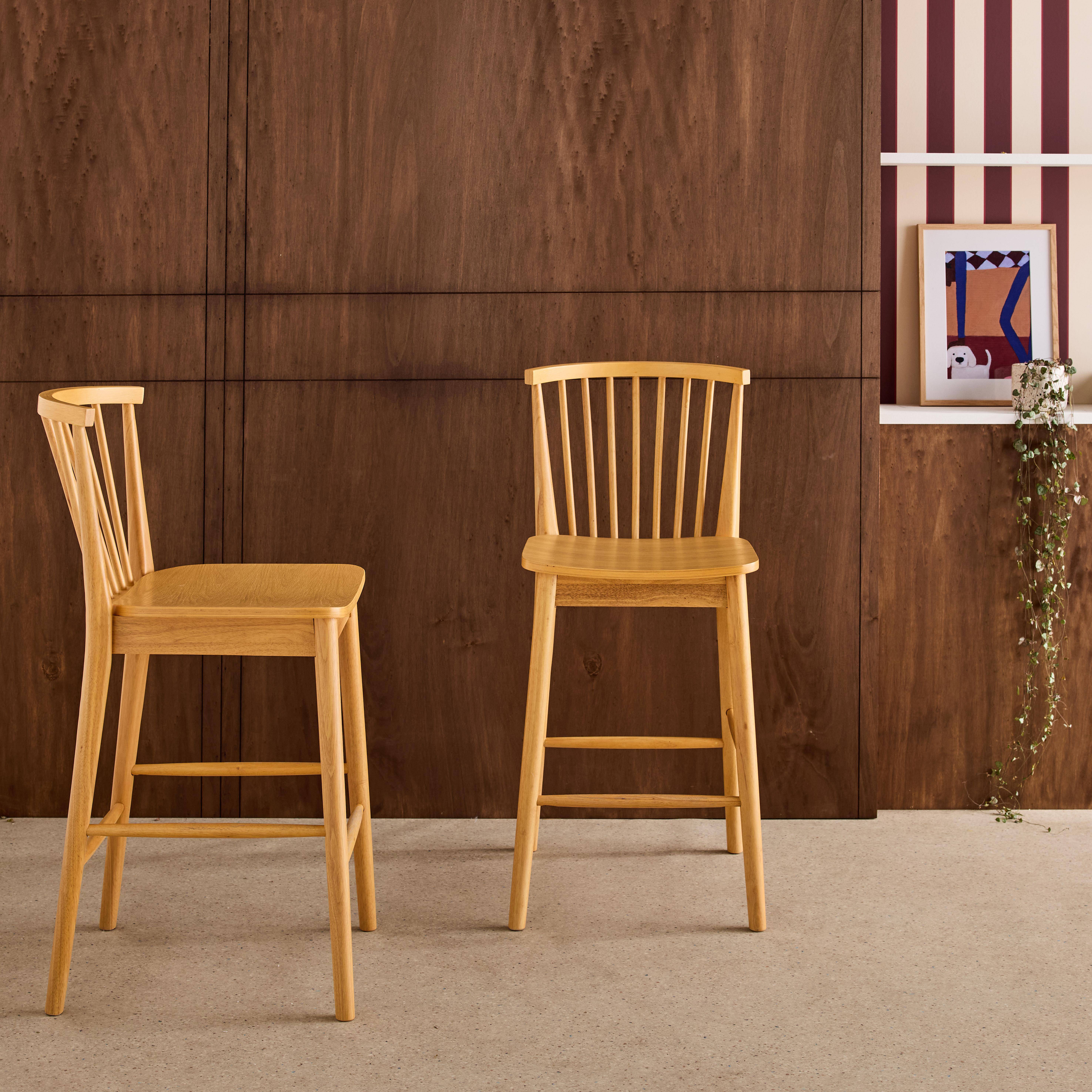 Banco alto de cozinha em madeira de seringueira, set de 2 Natural - 48x58x98.5 cm,sweeek,Photo1