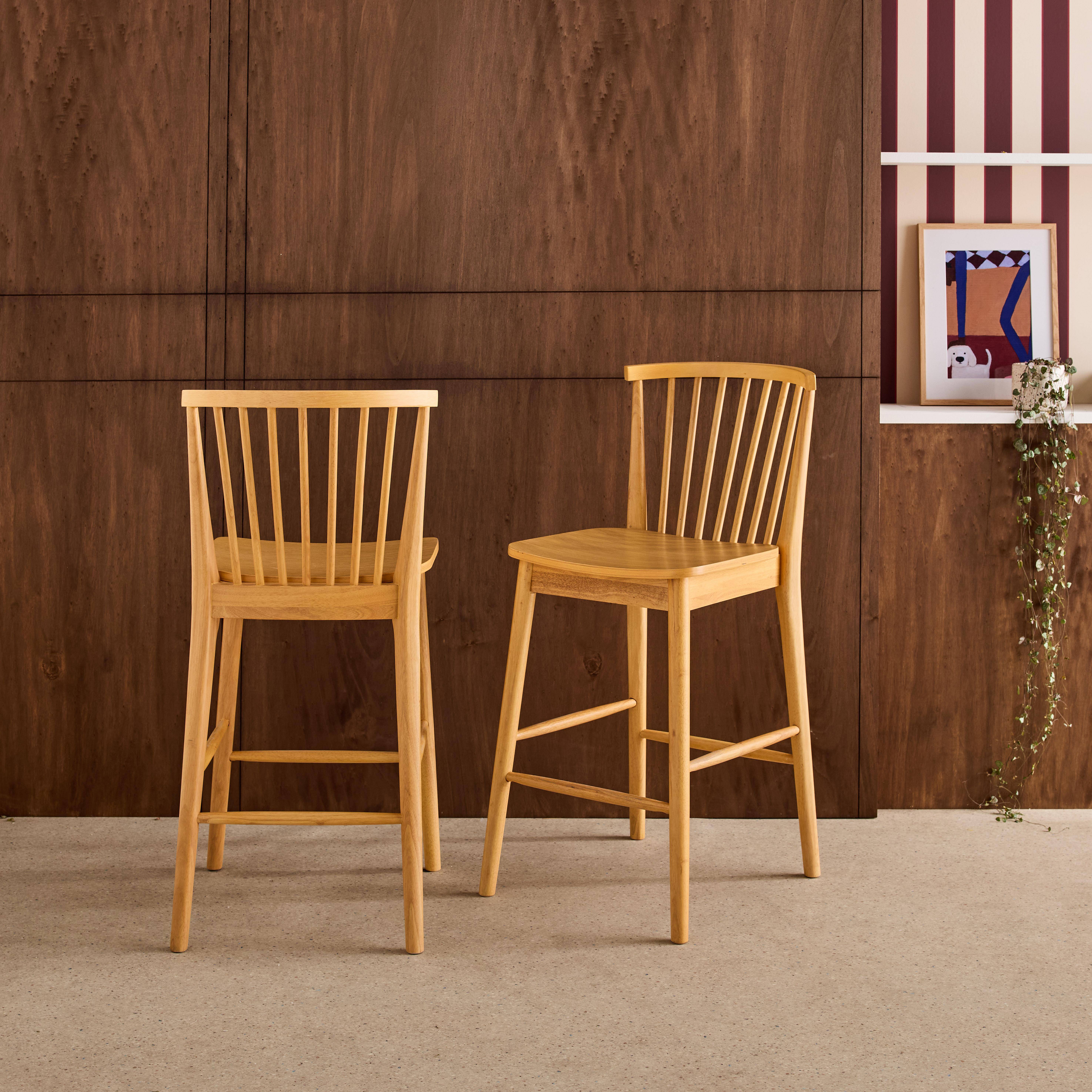 Banco alto de cozinha em madeira de seringueira, set de 2 Natural - 48x58x98.5 cm Photo2