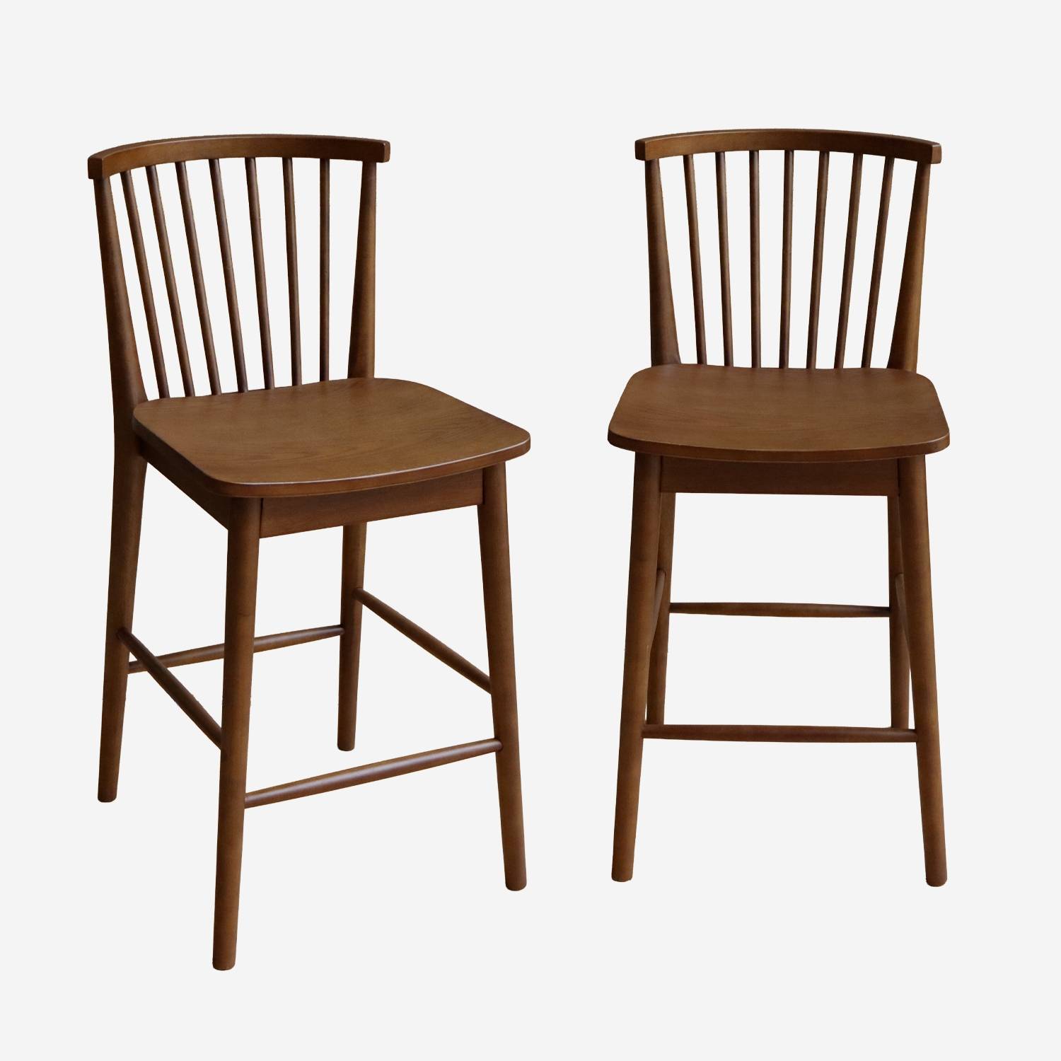 Taburete de bar con barrotes de madera de hevea, set de 2, Madera de nogal
