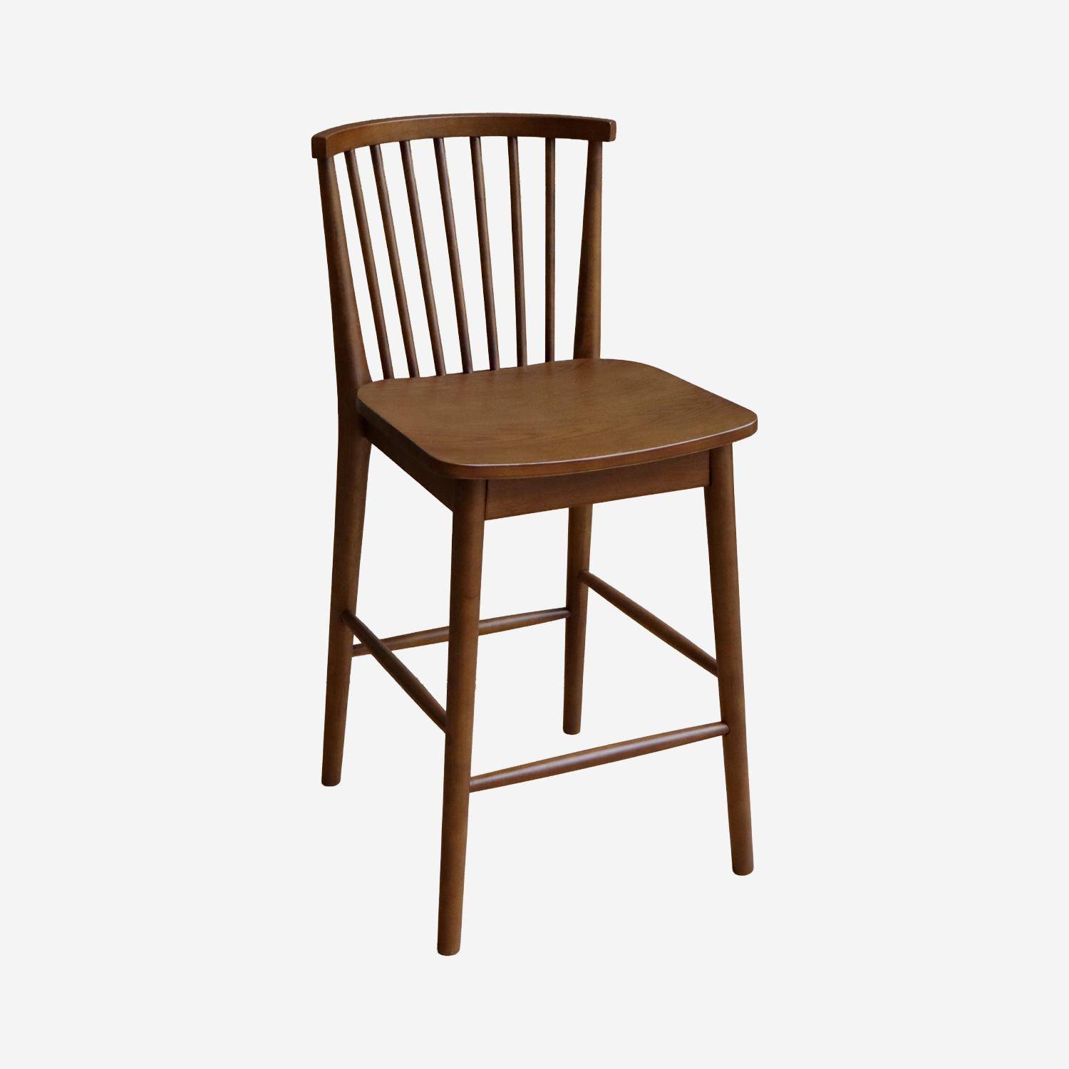 Taburete de bar con barrotes de madera de hevea, set de 2, Paula, Madera de nogal, 48x58x98.5 cm,sweeek,Photo2