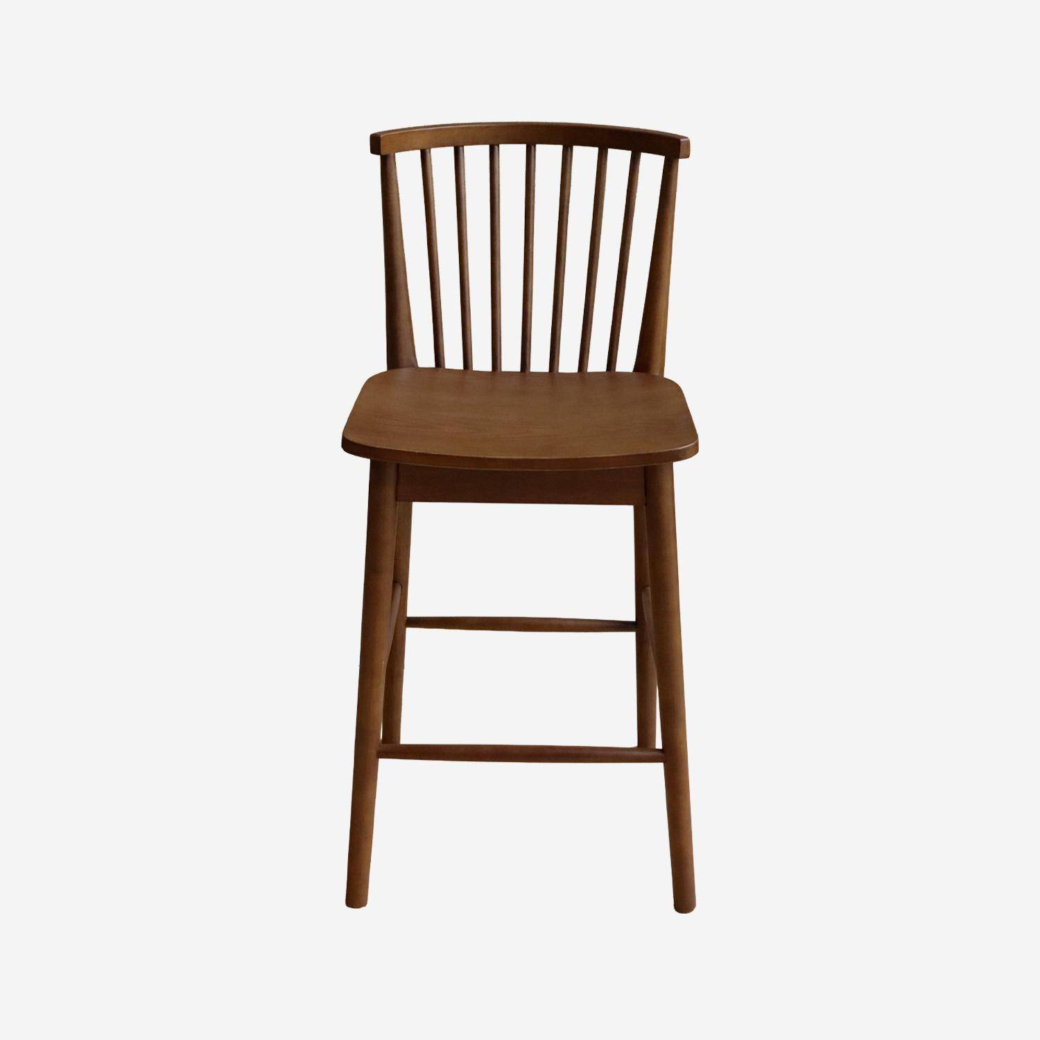 Taburete de bar con barrotes de madera de hevea, set de 2, Paula, Madera de nogal, 48x58x98.5 cm,sweeek,Photo3