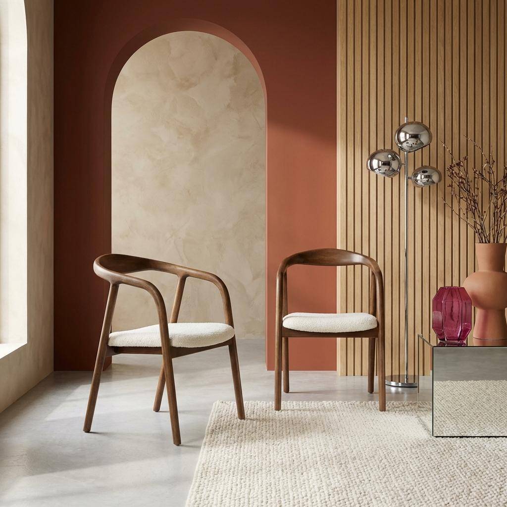 Set di 2 sedie in legno di hevea e bouclé Noce - 55x58x79 cm Photo1