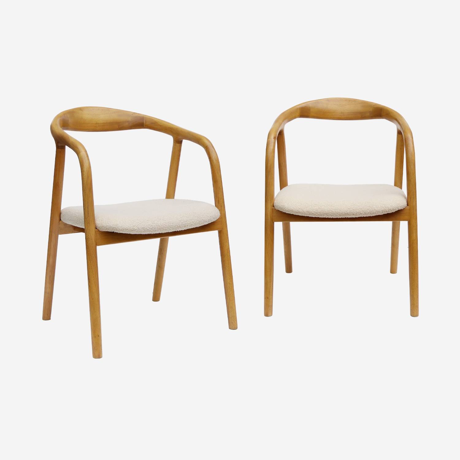 Fauteuil bois d'hévéa, bouclette, teinte naturelle vintage (lot de 2)