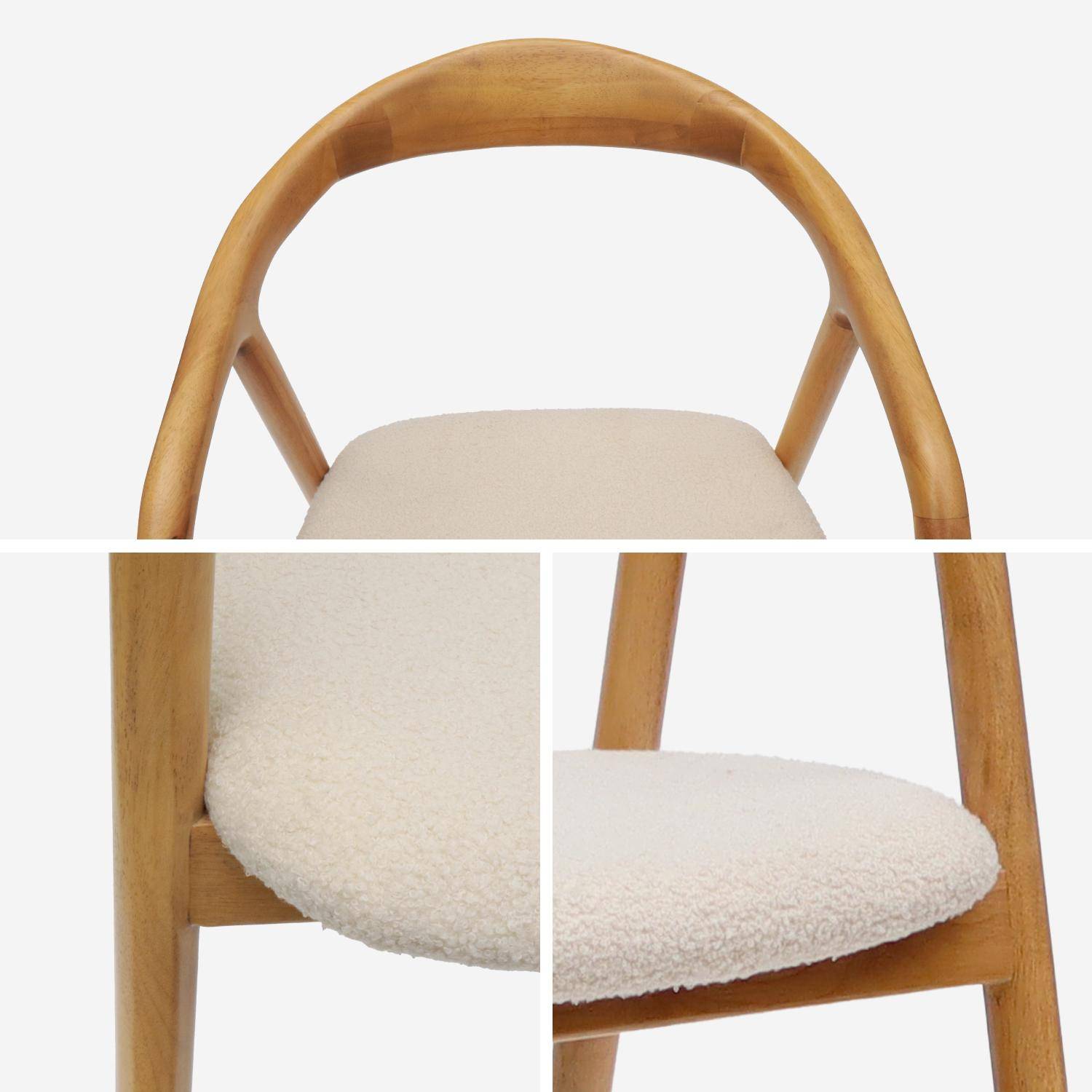 Lot de 2 fauteuils structure bois d'hévéa, assise bouclette teinte naturelle vintage. L 55 x P 57 x H 79cm Photo4