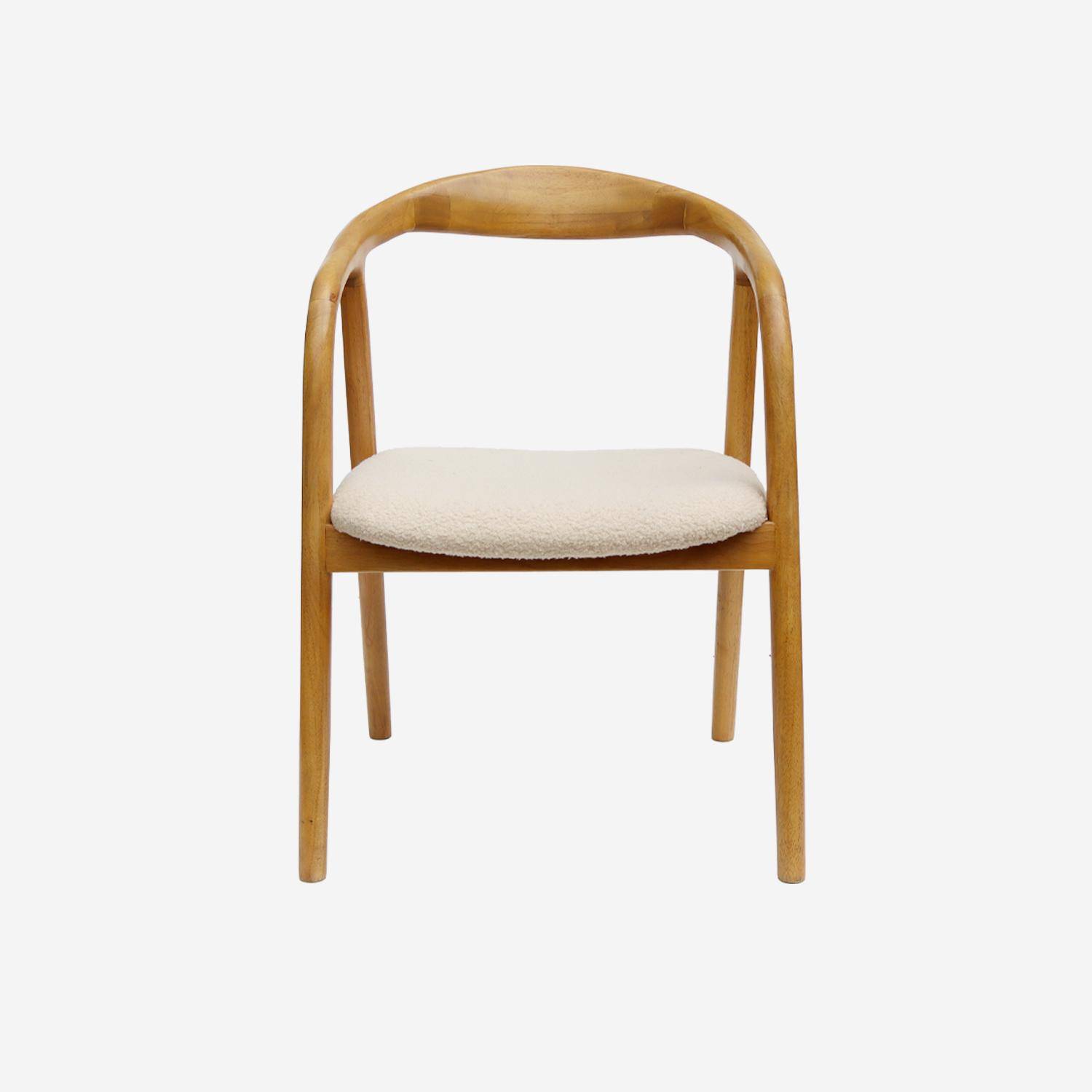 Lot de 2 fauteuils structure bois d'hévéa, assise bouclette teinte naturelle vintage. L 55 x P 57 x H 79cm,sweeek,Photo3